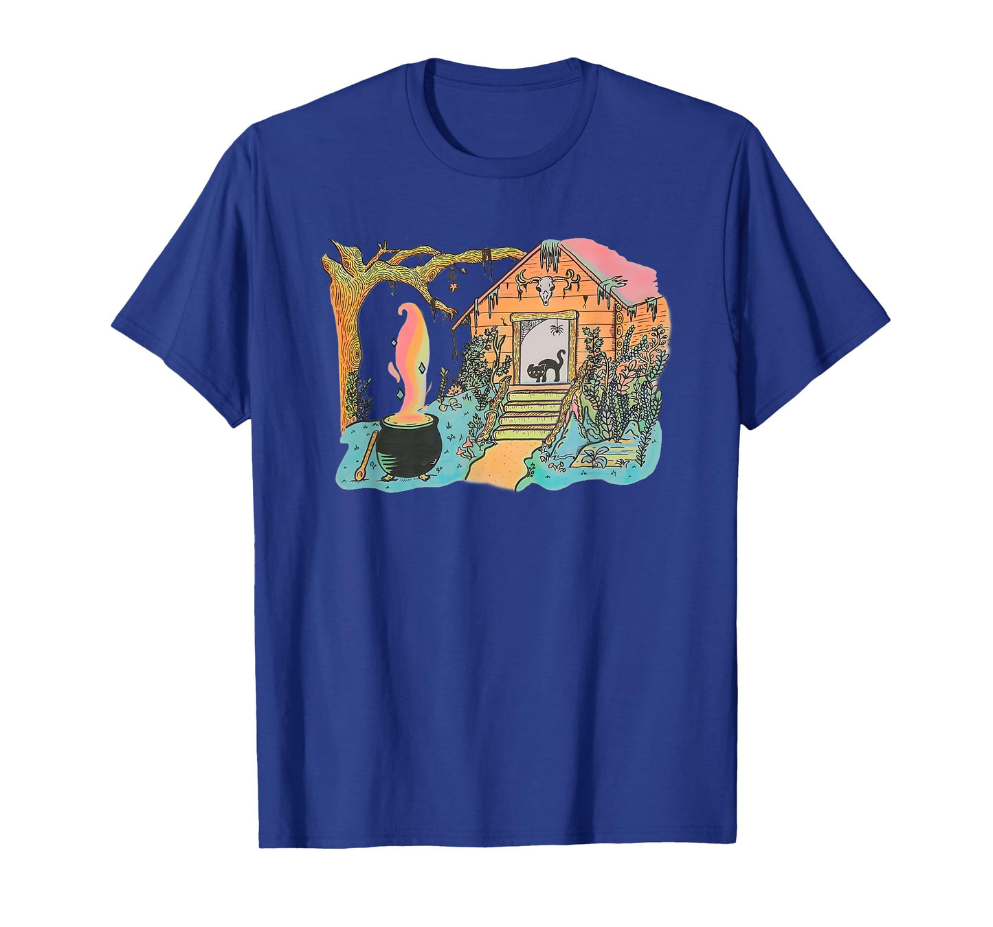 Haunted Witch Cabin with Black Cat and Cauldron T-Shirt