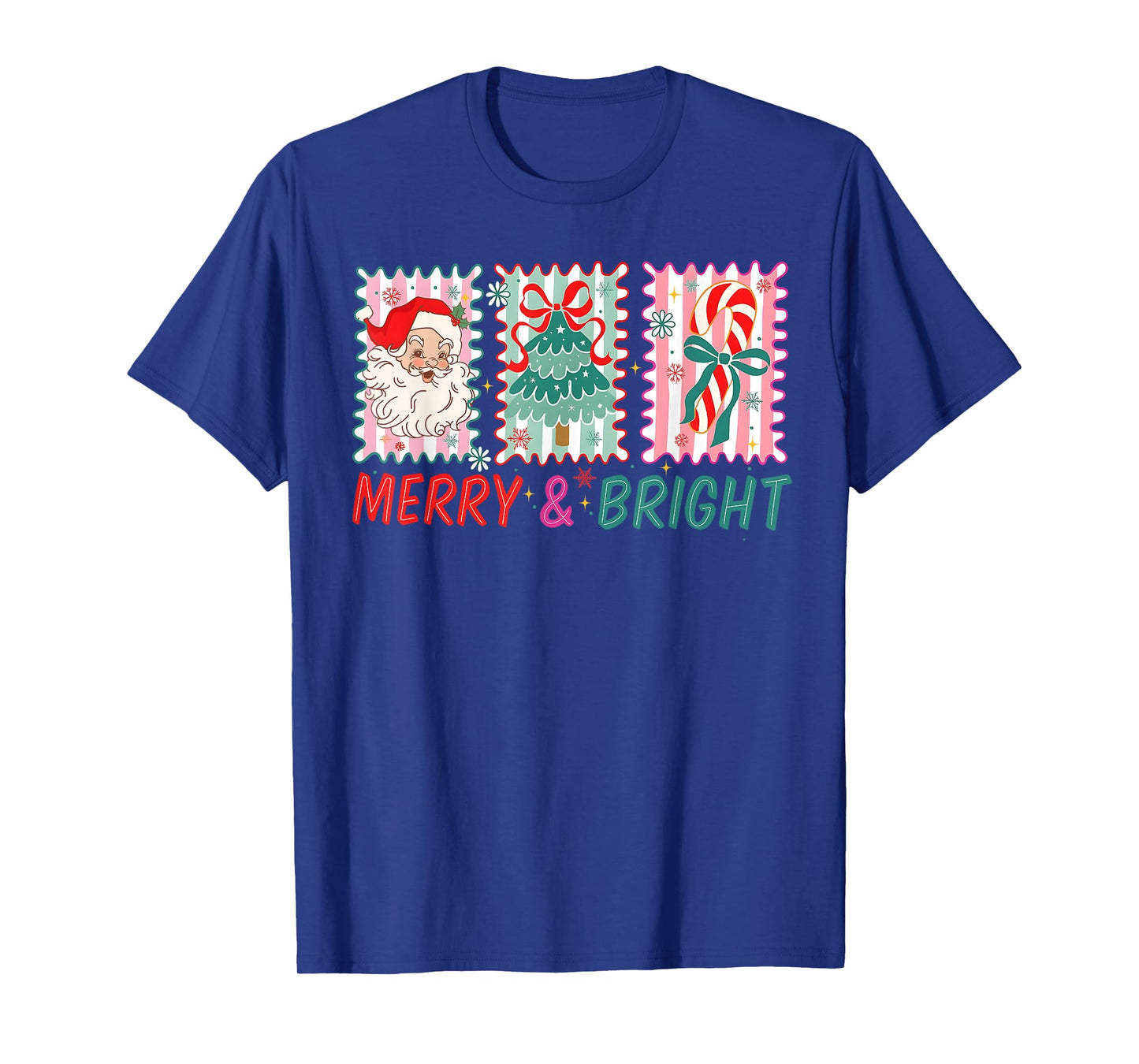 Merry Bright Christmas Tree Santa Candy Cane Coquette Bow T-Shirt