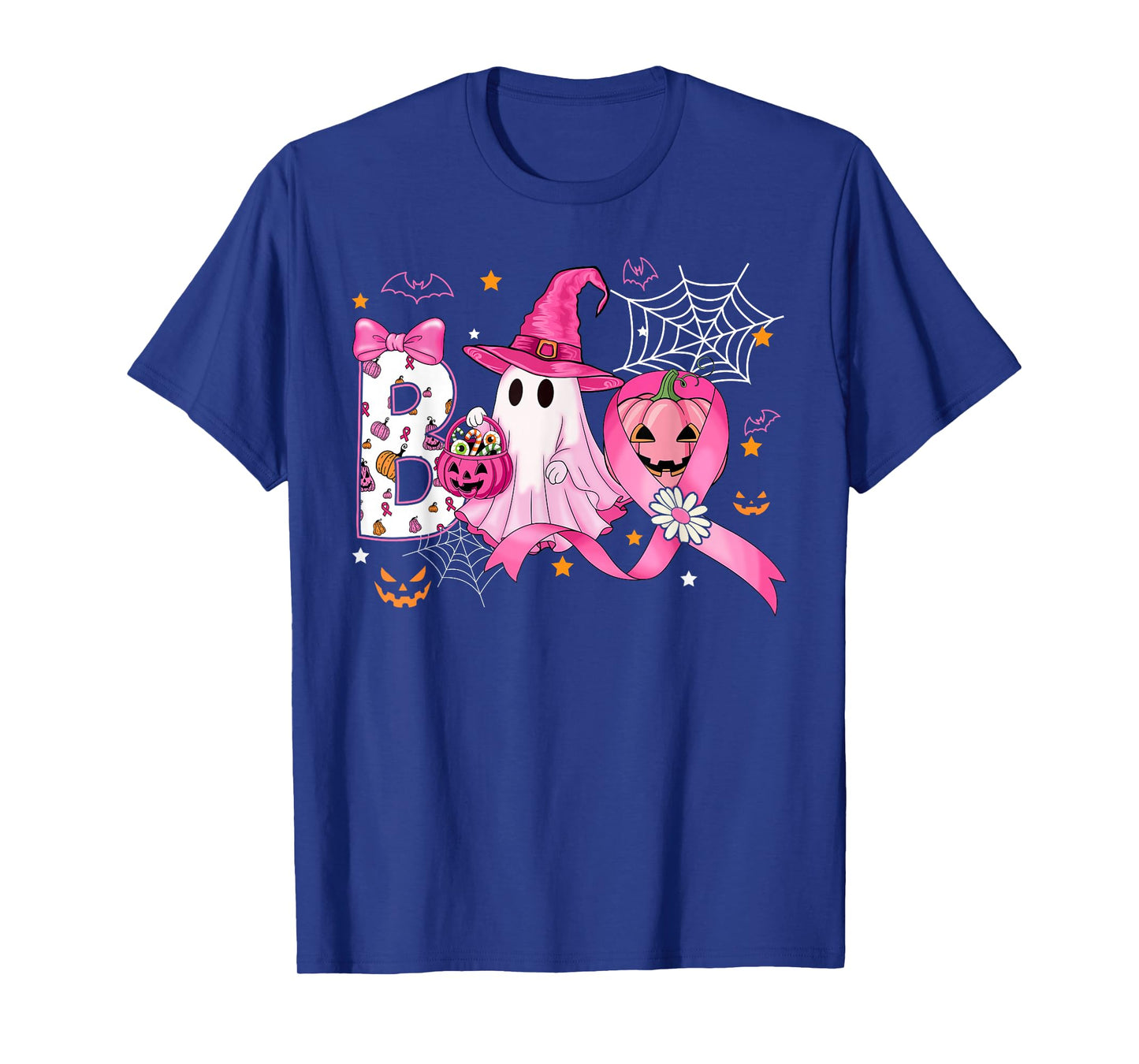 Ghost Halloween Breast Cancer Awareness Boo Witch Ribbon T-Shirt