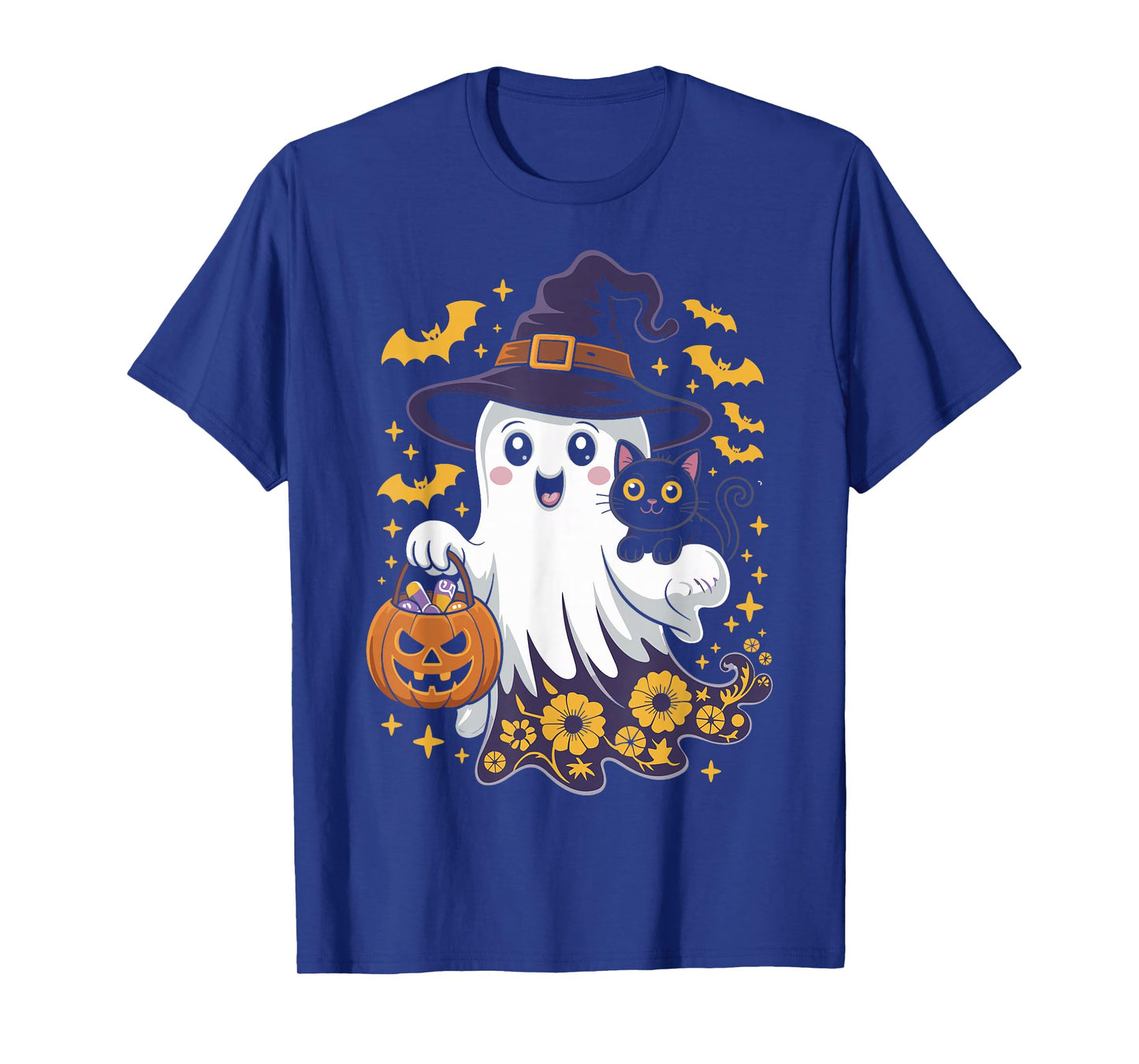 Halloween Ghost Witch Holding Black Cat Funny Halloween T-Shirt