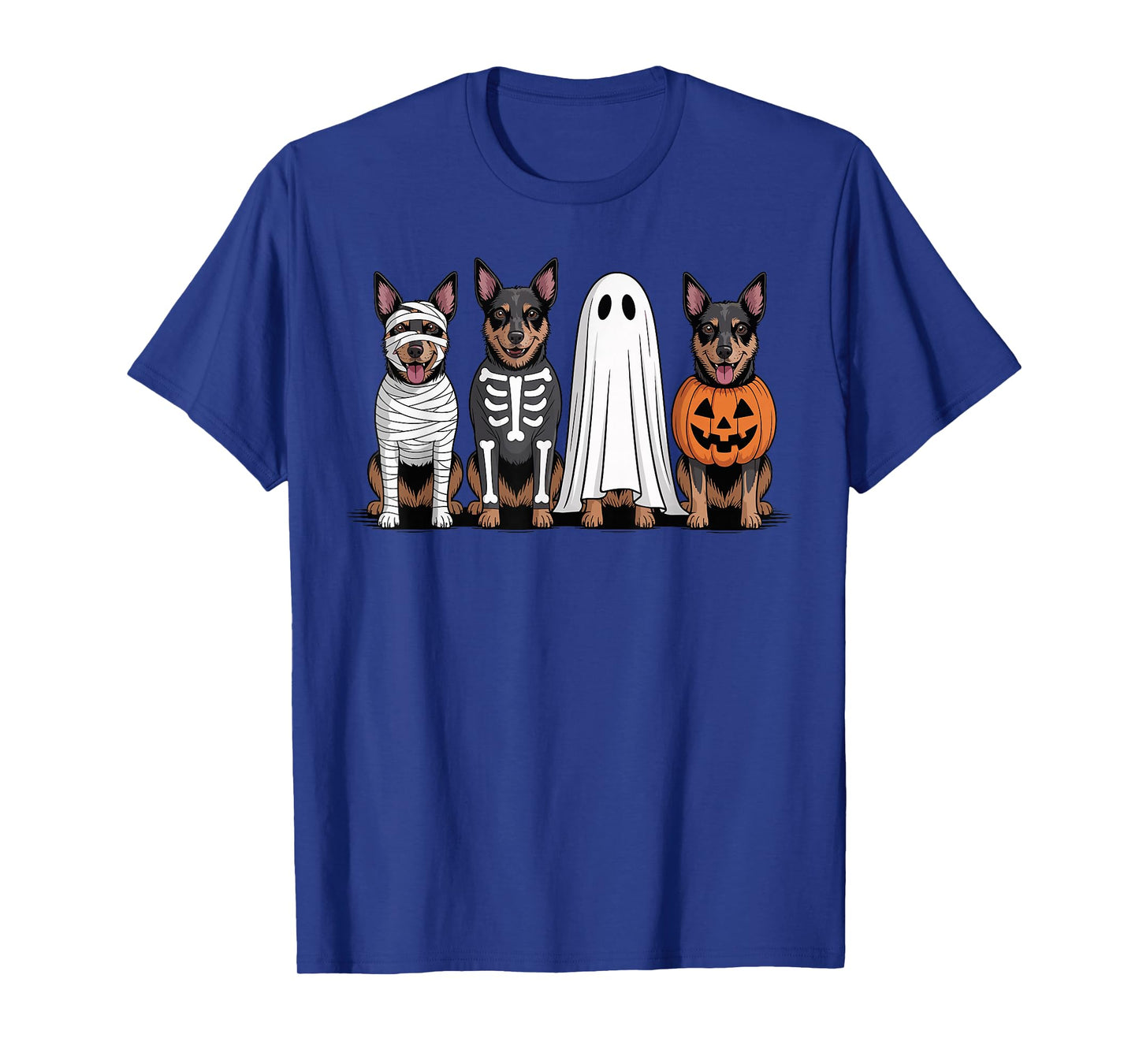 Spooky Ghost Australian Kelpie Pumpkin Halloween Skeleton T-Shirt