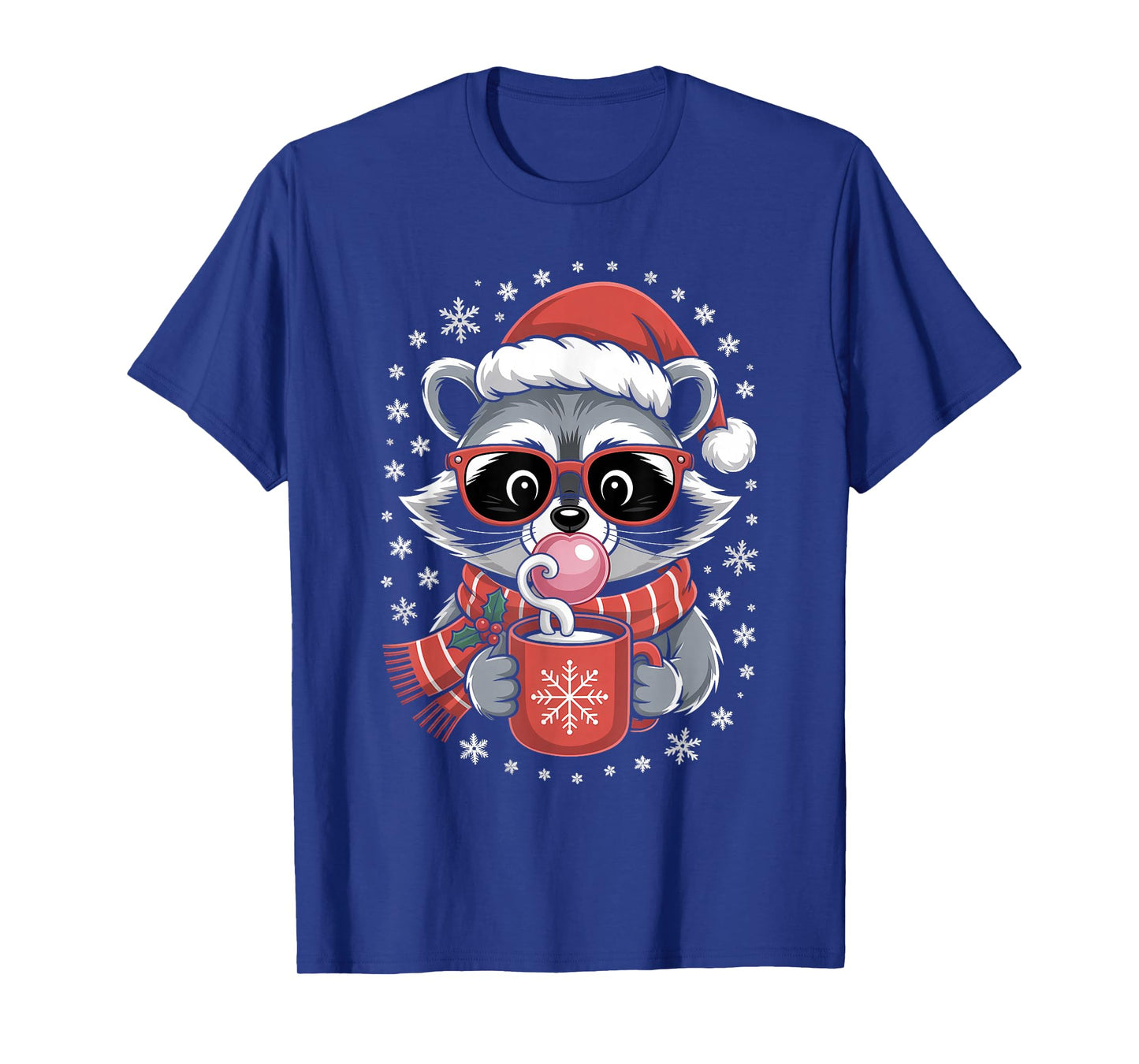Funny Christmas Raccoon in Red Glasses Bubble Men Women Kids T-Shirt