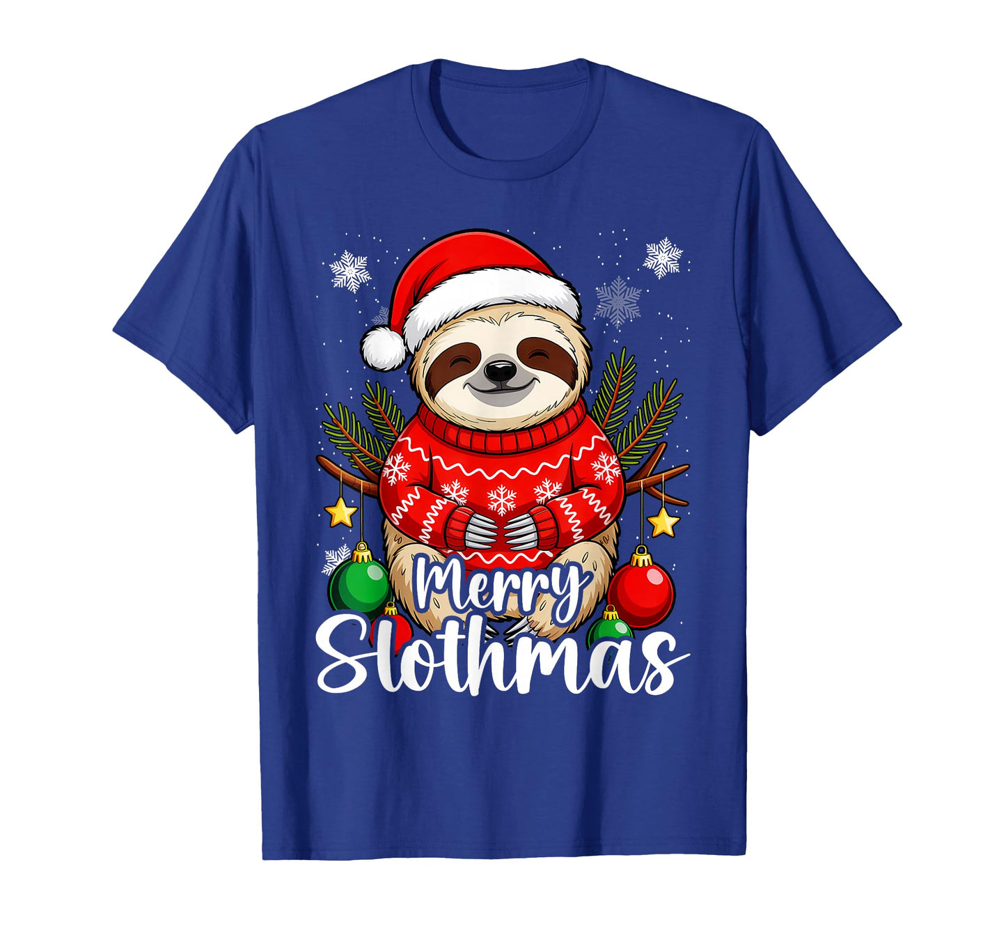 Merry Christmas Sloth Lazy Santa Hat T-Shirt