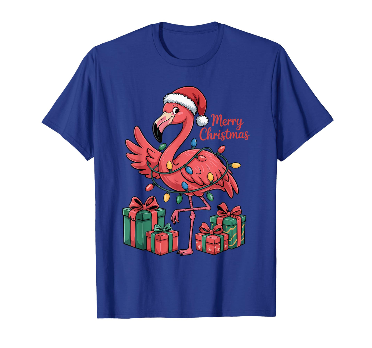Flamingo Santa Hat Christmas Funny Tropical Birds Lovers T-Shirt