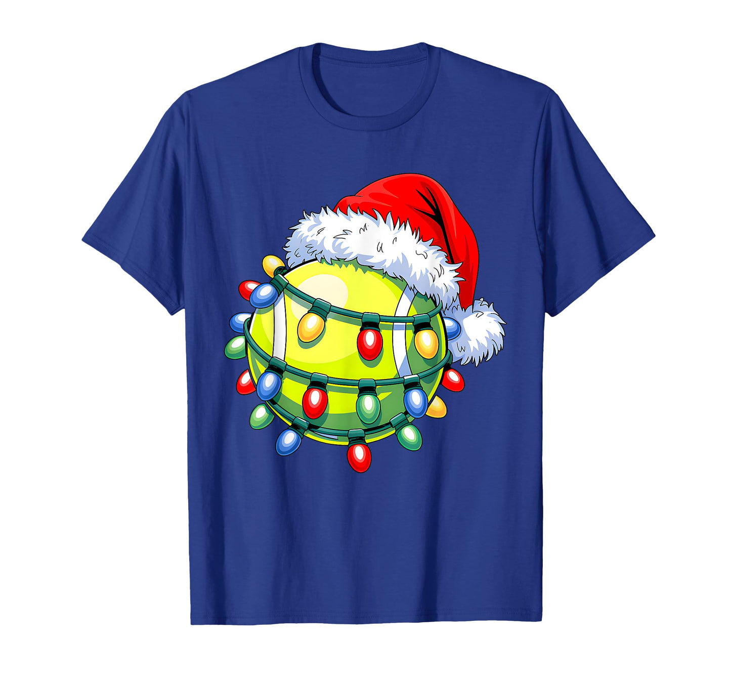 Tennis Ball Santa Hat Men Women Christmas Tennis Xmas Lights T-Shirt