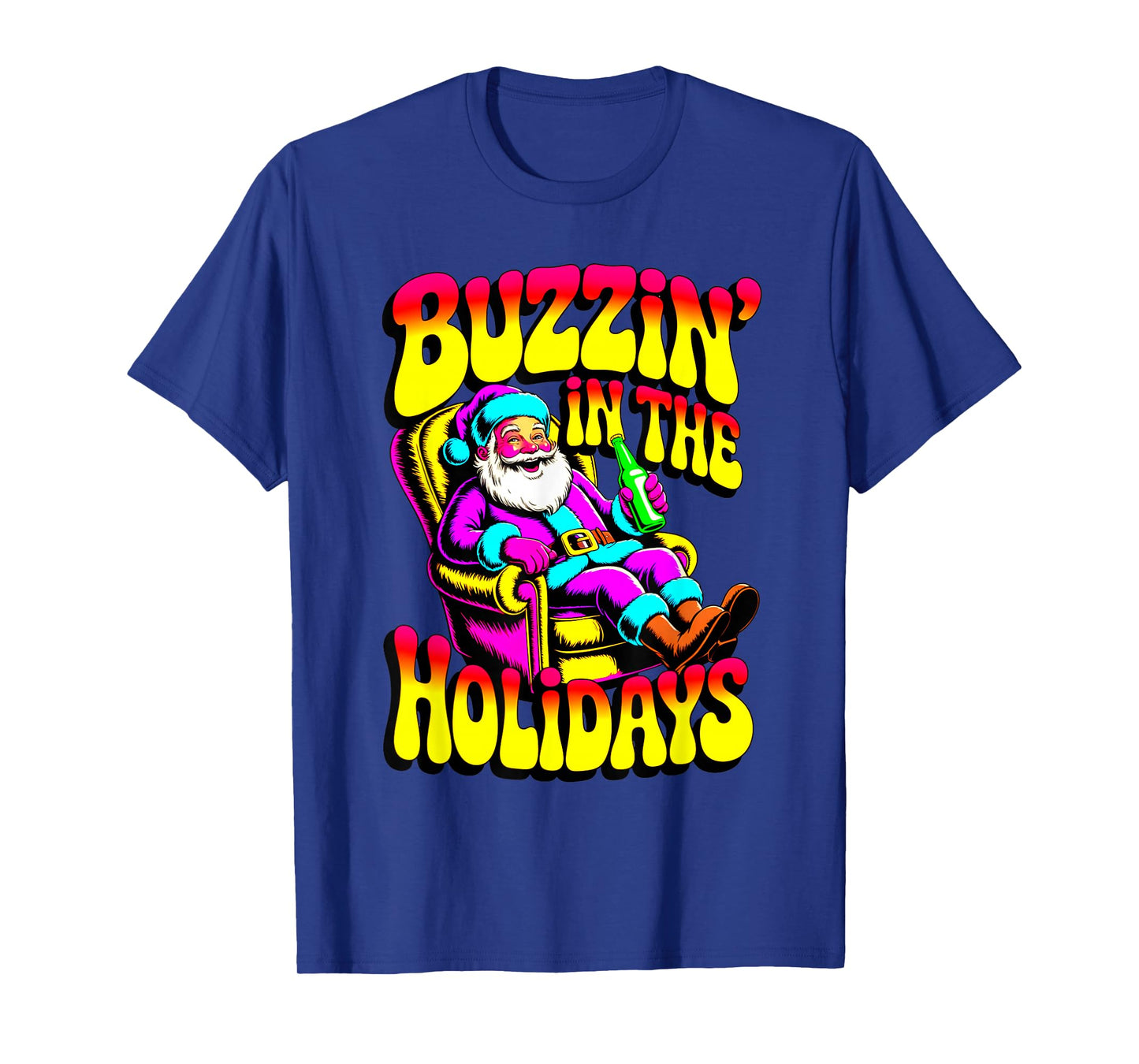 Psychedelic Drunk Santa Buzzing in Holidays Christmas Beer T-Shirt