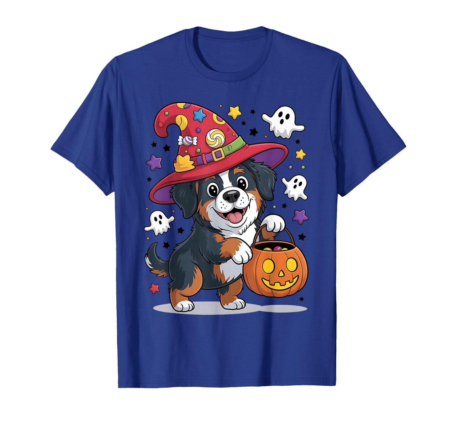 Bernese Mountain Dog Pumpkin Ghost Candy Witch Halloween T-Shirt