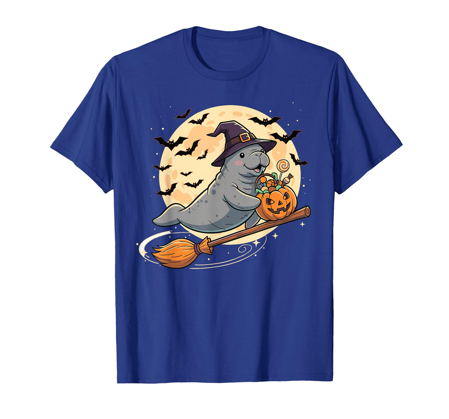 Manatee Witch Hat Pumpkin Halloween Spooky Season T-Shirt