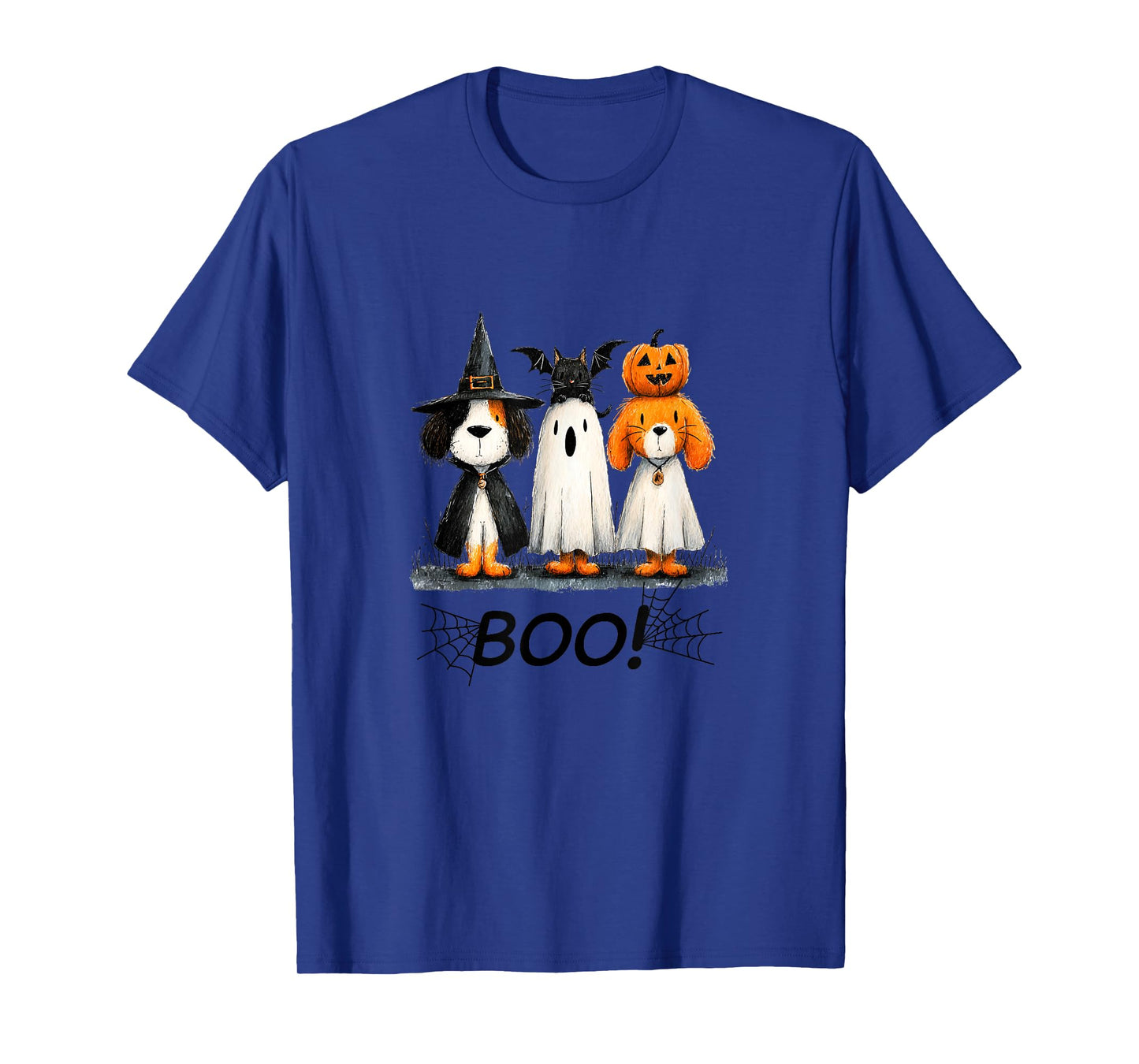 Whimsical Halloween Cat and Dog in Costume Design T-Shirt