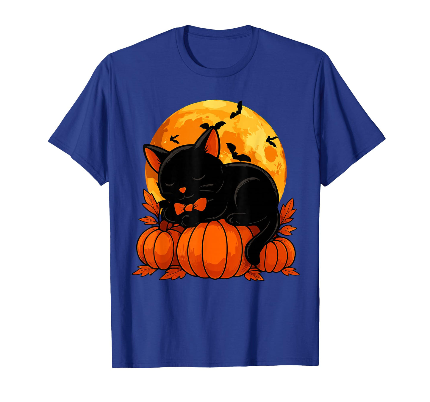 Retro Black Cat Halloween Pumpkin Costume for Women Men Kids T-Shirt