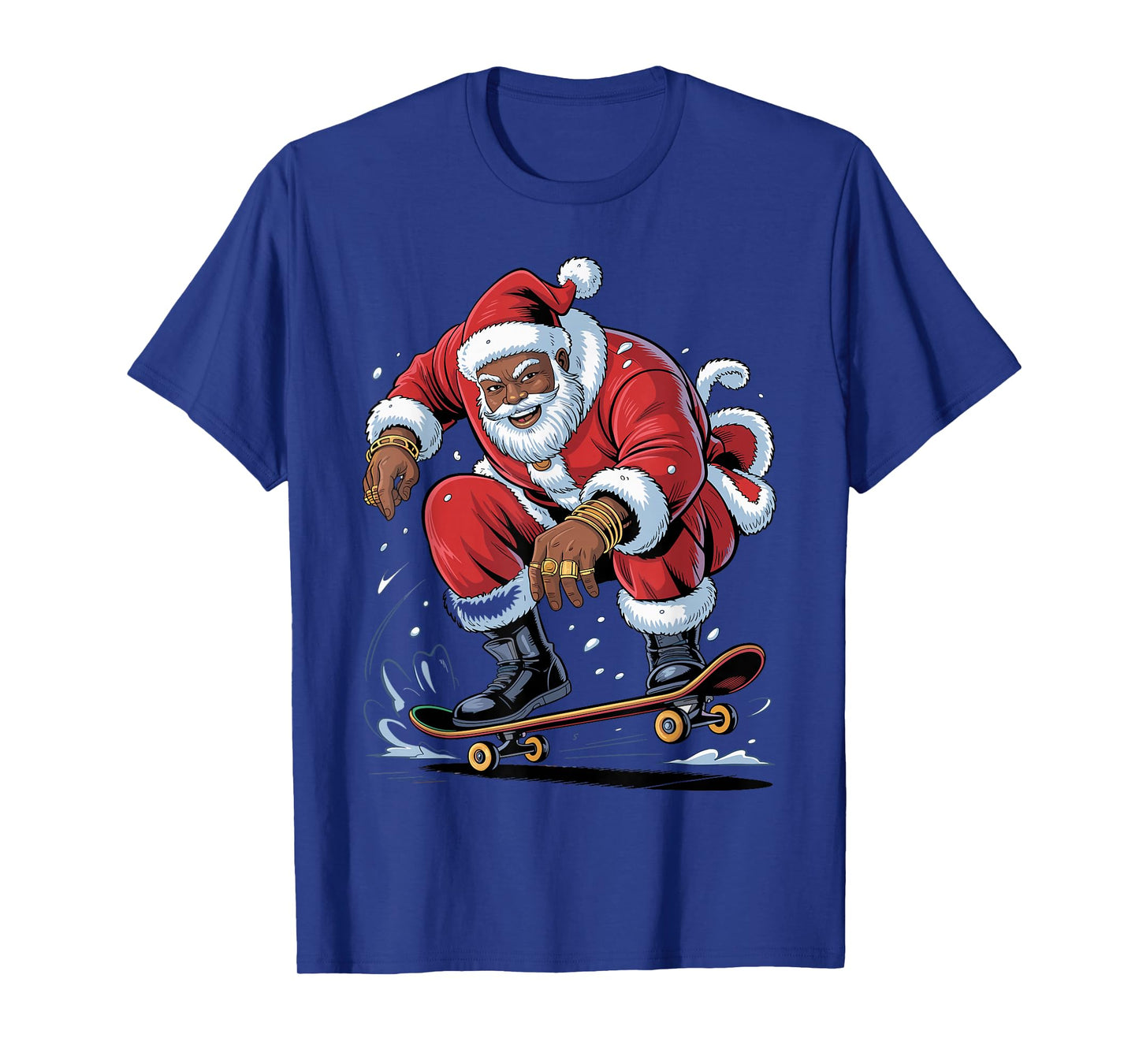 Santa Skateboarding African American Christmas Funny Holiday T-Shirt