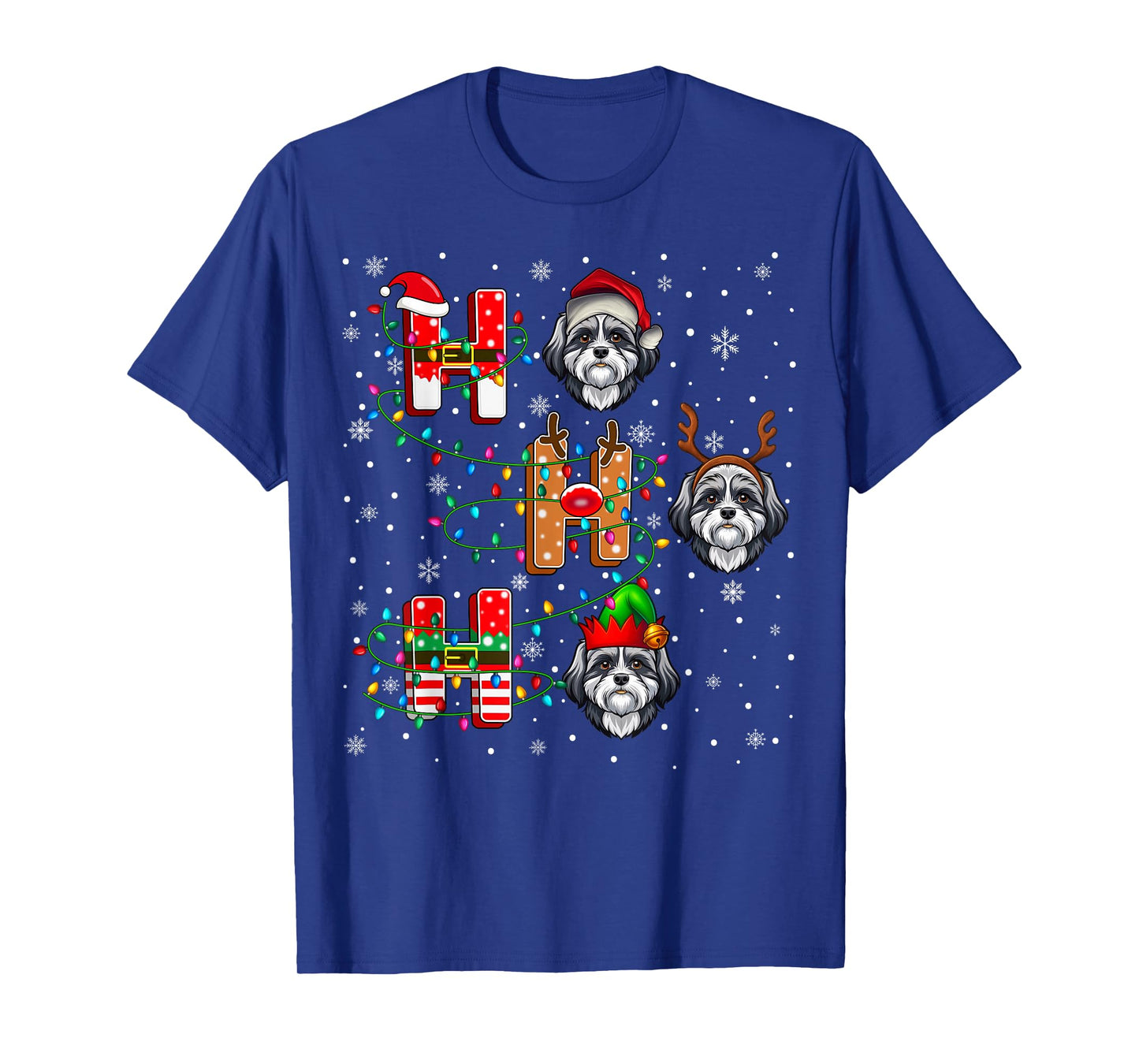 Ho Ho Ho Santa Reindeer Hat Elf Matching Shih Tzu Dog Xmas T-Shirt