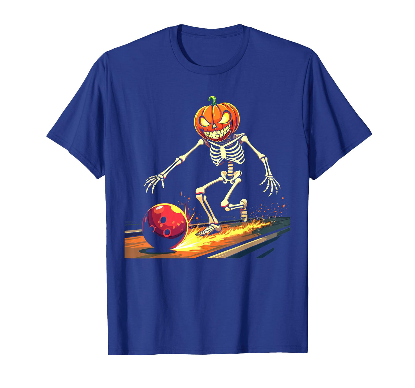 Pumpkin Head Skeleton Bowling Halloween Spooky Sports T-Shirt