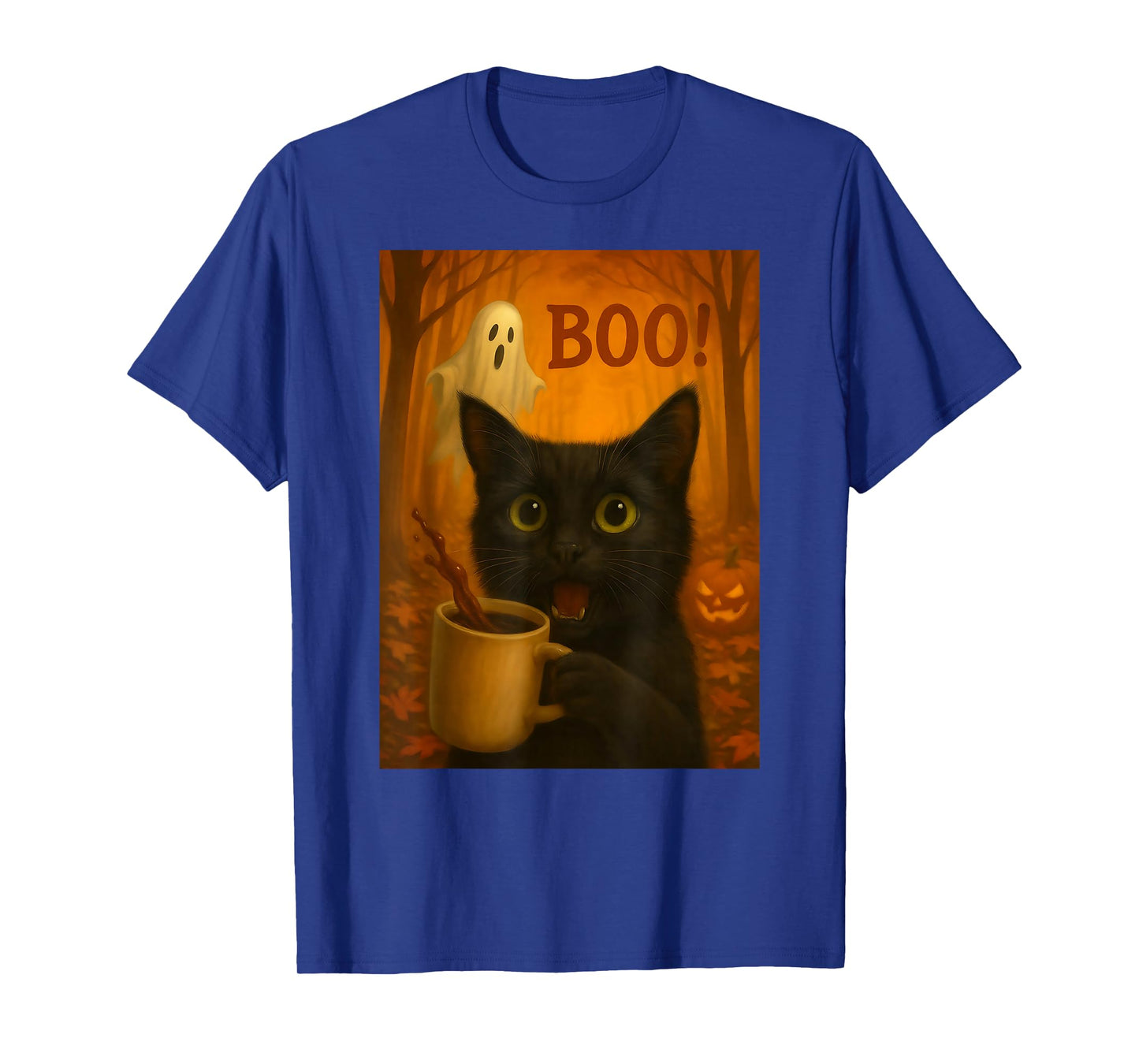 Halloween Black Cat Meme Boo Ghost Coffee Pumpkin Spice Fall T-Shirt