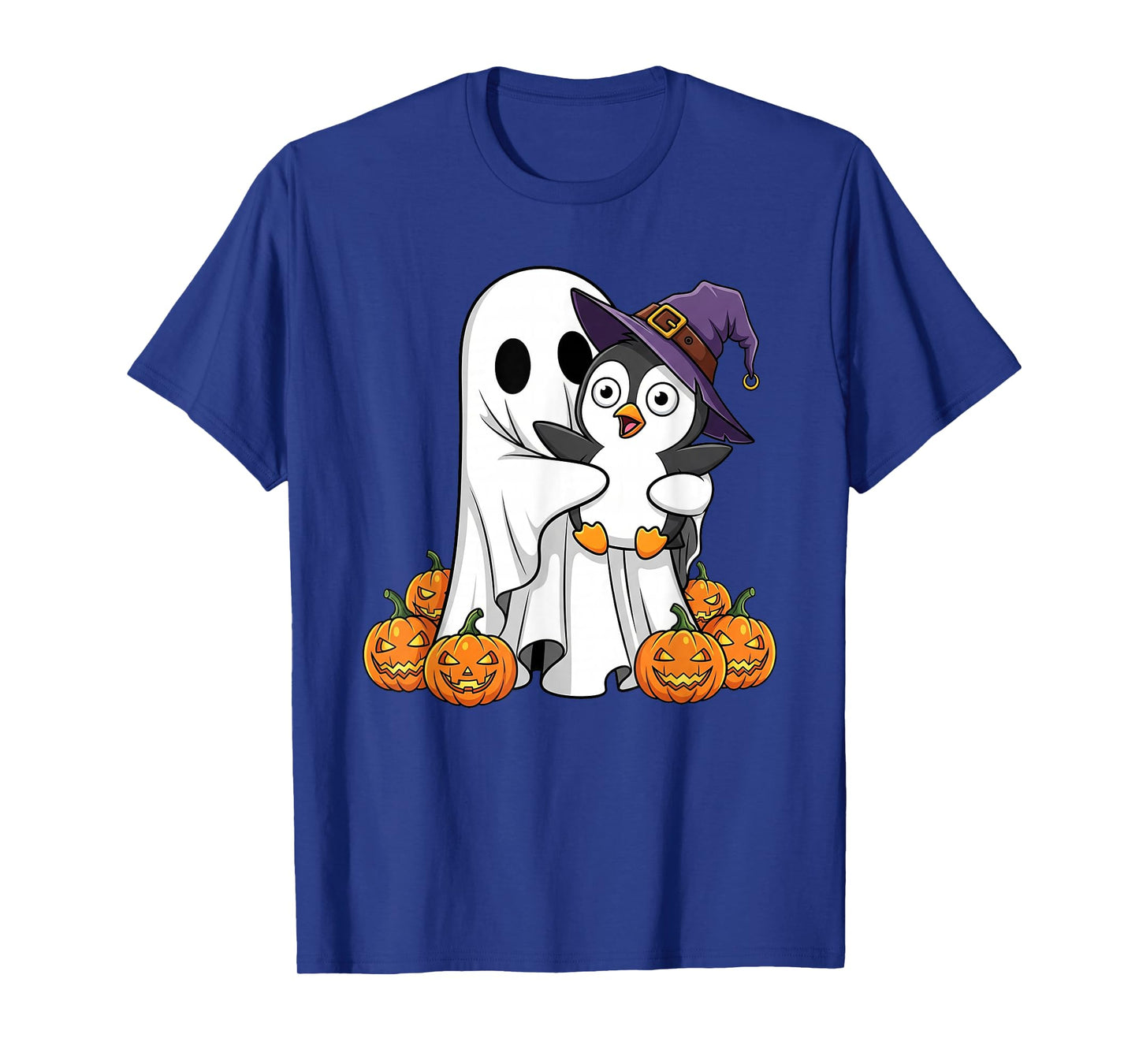 Funny Ghost Penguin Pumpkin Halloween Kids Mens Womens T-Shirt