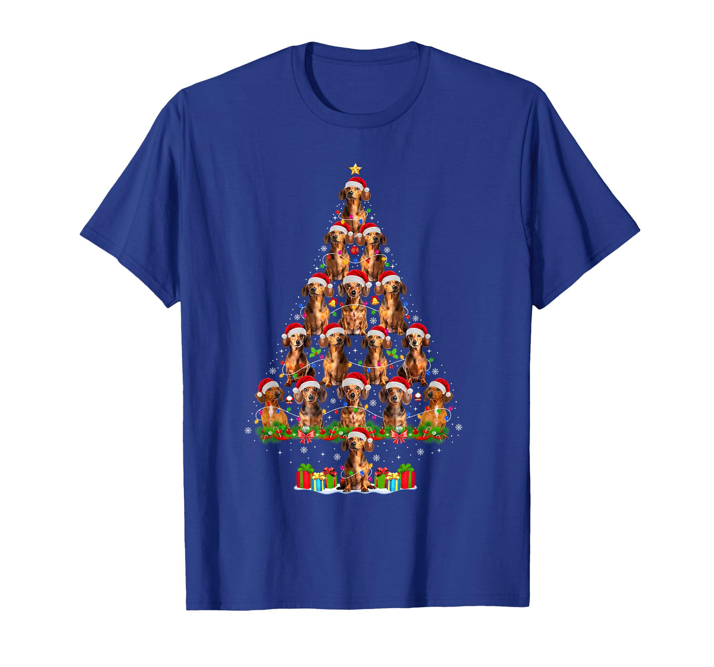 Dachshund Dog Christmas Tree Lights Funny Xmas Dog Lover T-Shirt