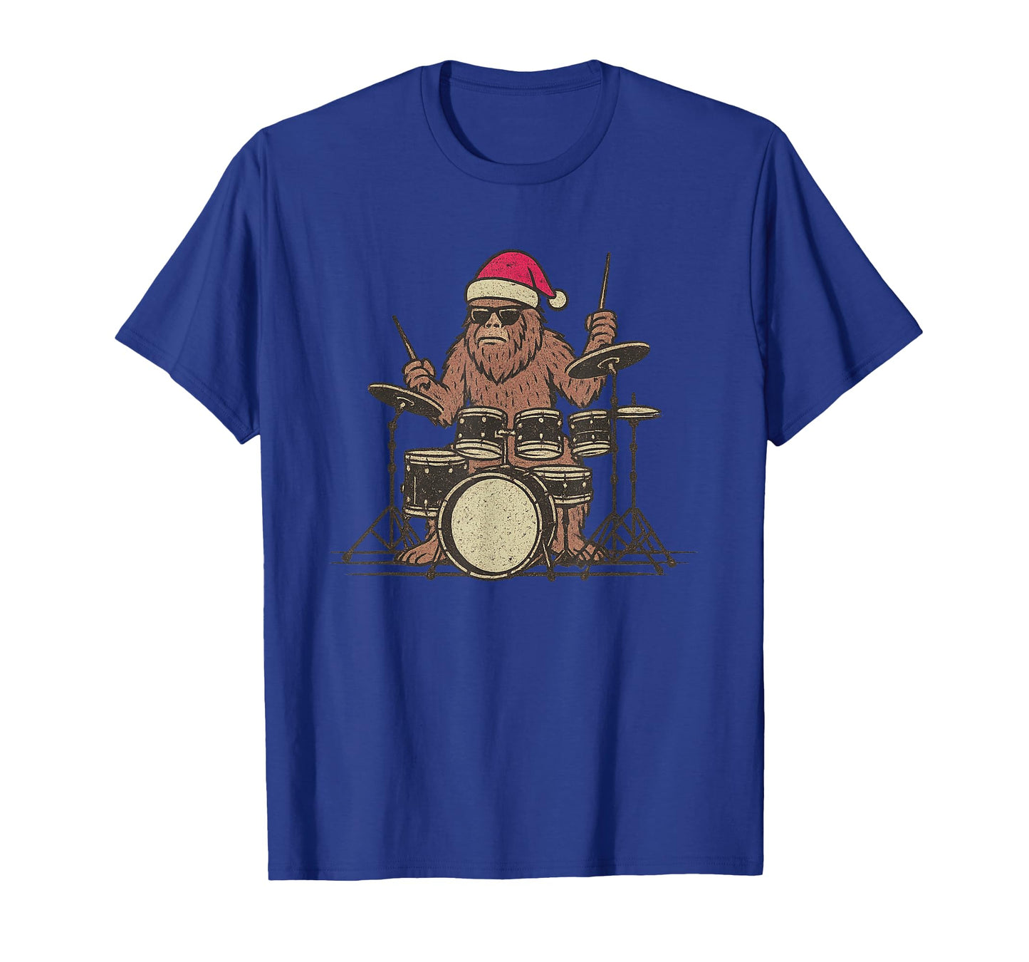 Sasquatch Playing Drums Christmas Vintage Drummer Xmas T-Shirt