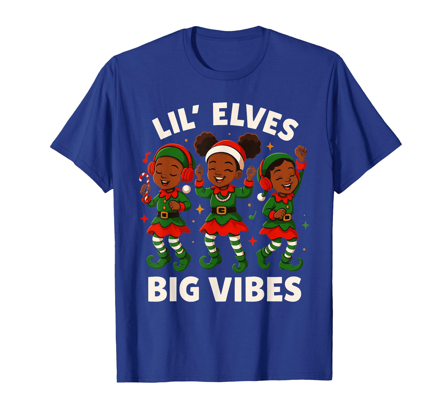 Lil’ Elves Big Vibes Cute Dancing Black Girl Christmas Elves T-Shirt