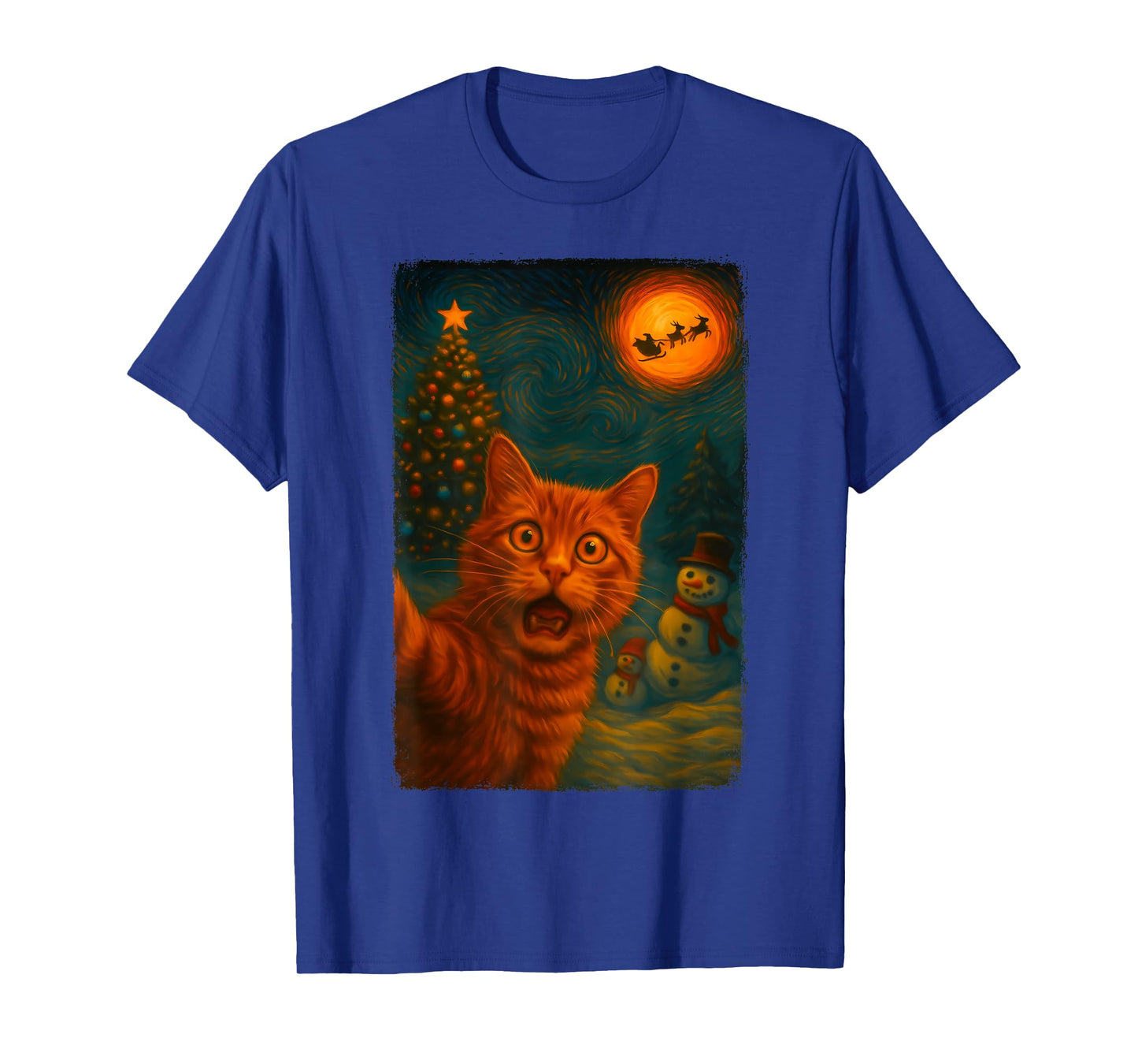 Funny Cat Selfie Santa Snowman Starry Night Cozy Christmas T-Shirt