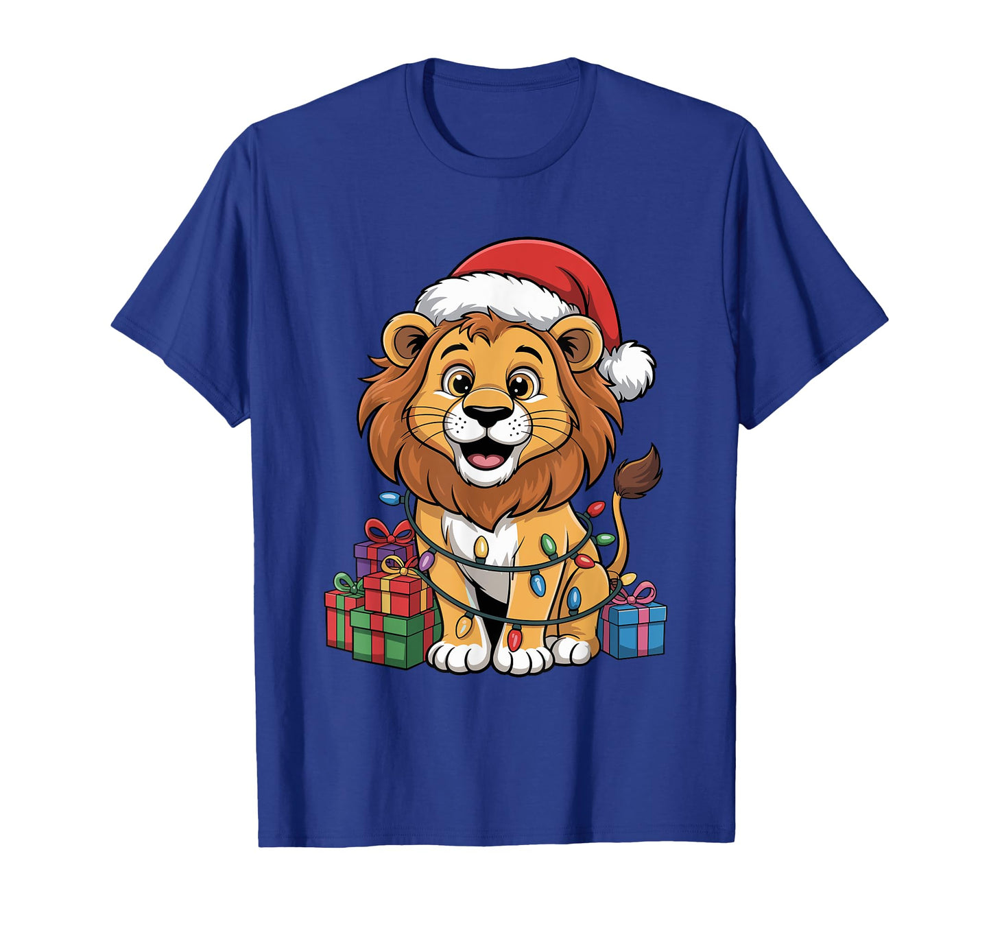 Funny Lion Santa Hat Animals Lovers Ugly Christmas Pajamas T-Shirt