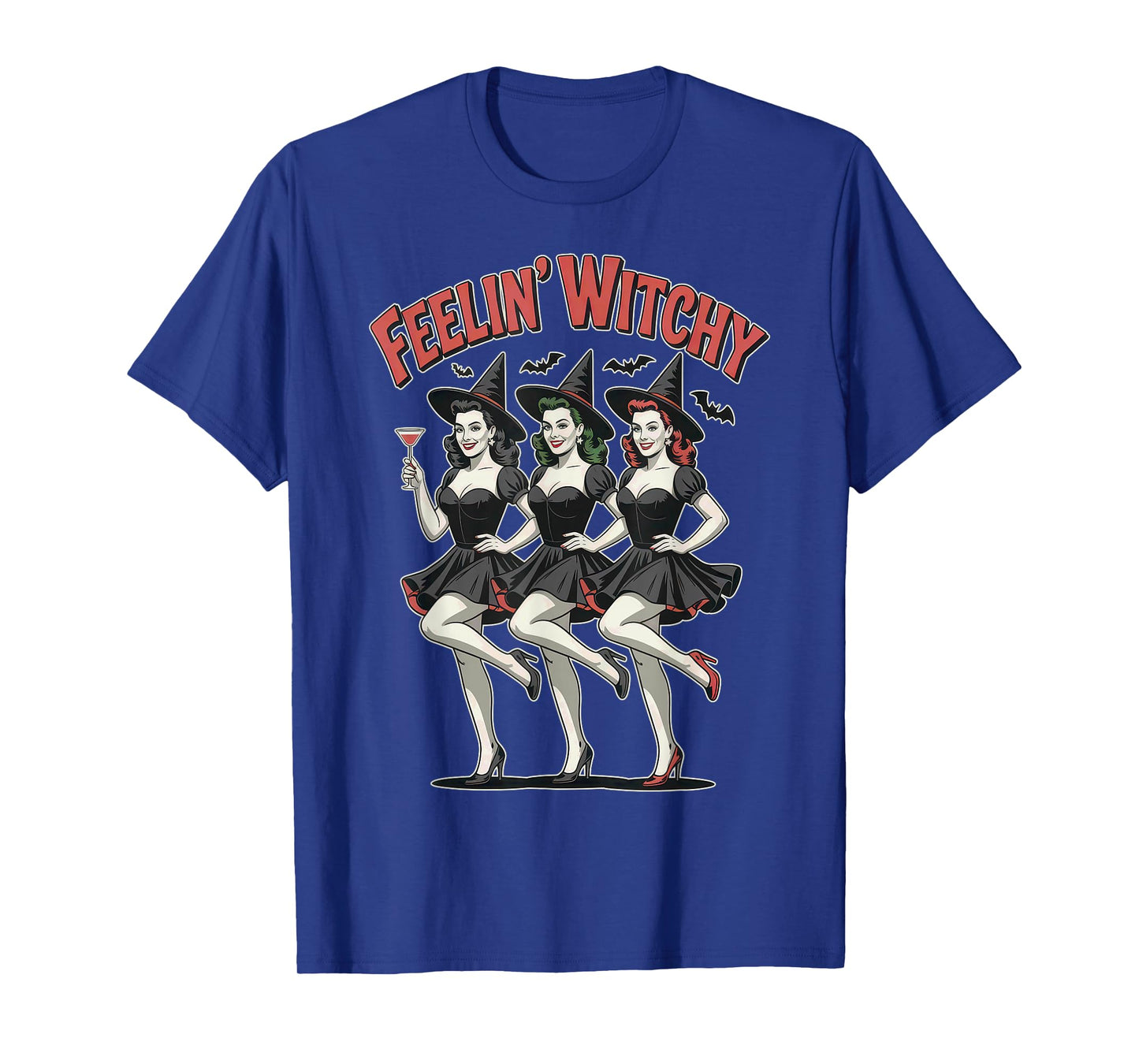 Cute Funny Feelin Witchy Halloween Witches with Bats T-Shirt