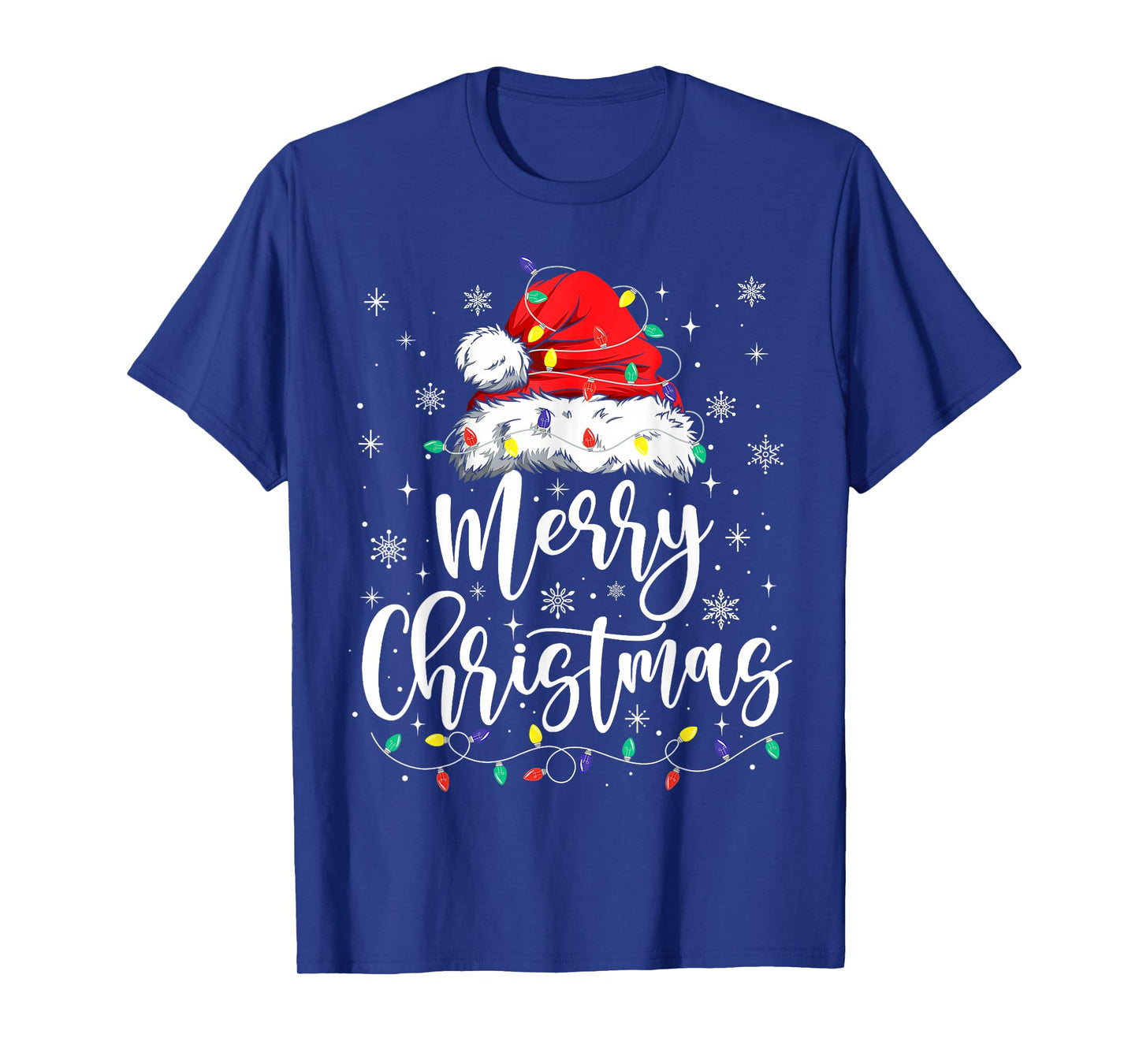Merry Christmas Xmas Lights Santa Hat Pajamas Holiday Funny T-Shirt