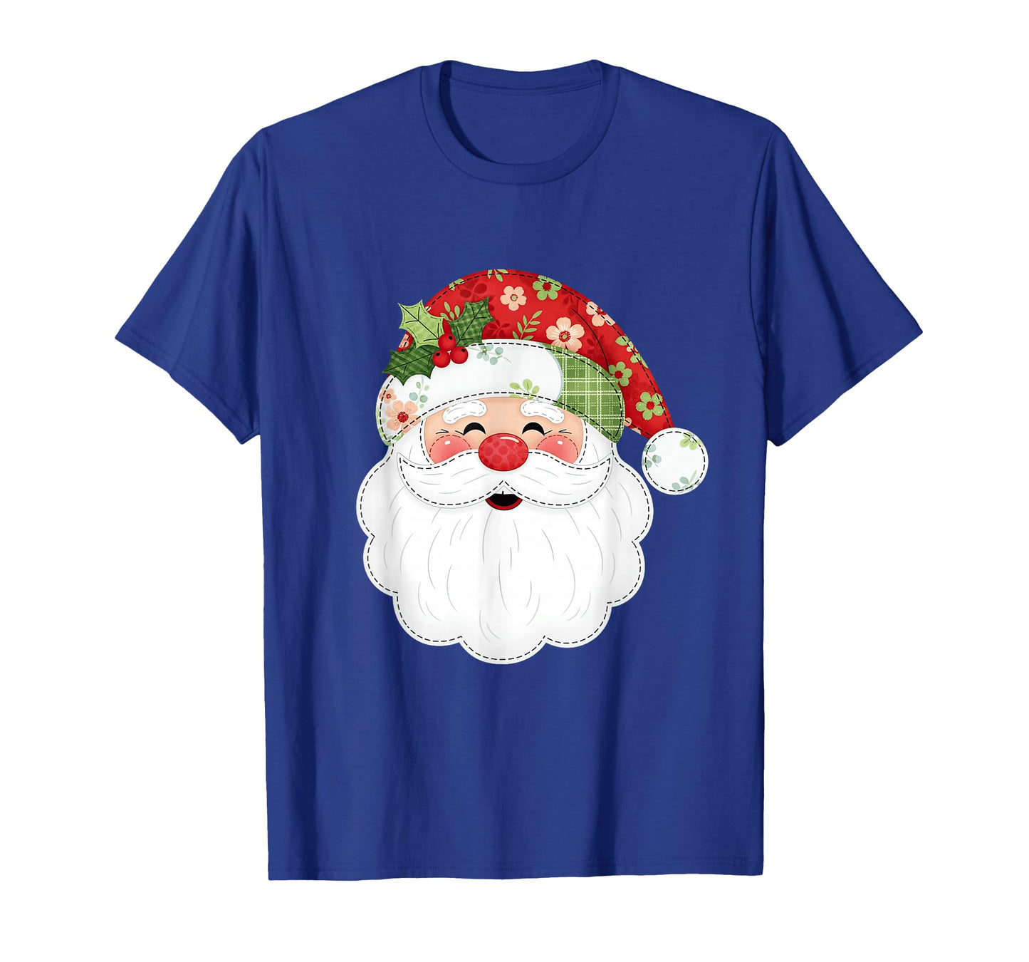 Christmas Santa Face Patchwork Holiday Season Family Xmas T-Shirt