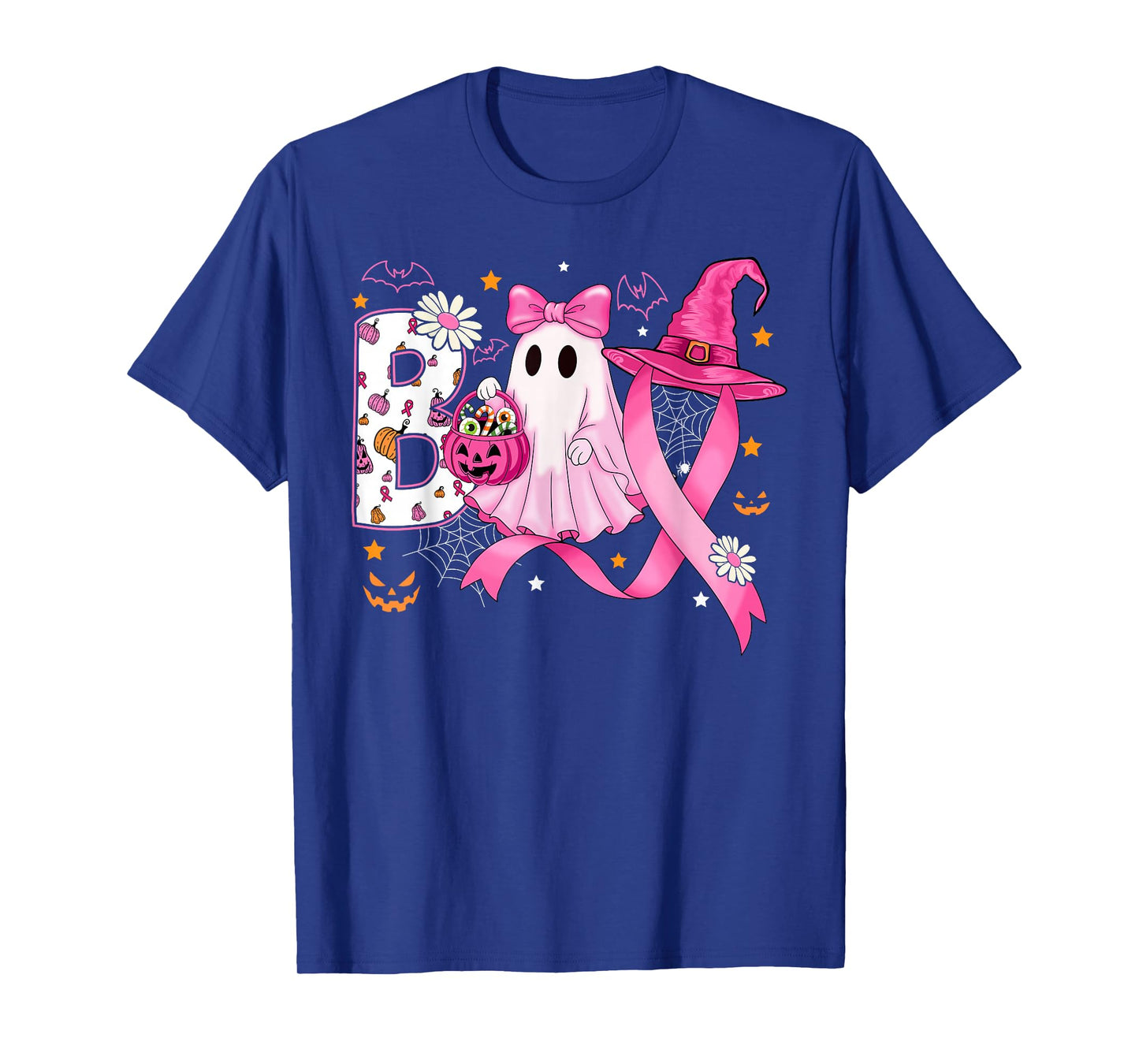 Pink Ghost Halloween Breast Cancer Boo Witch Ribbon Pumpkin T-Shirt