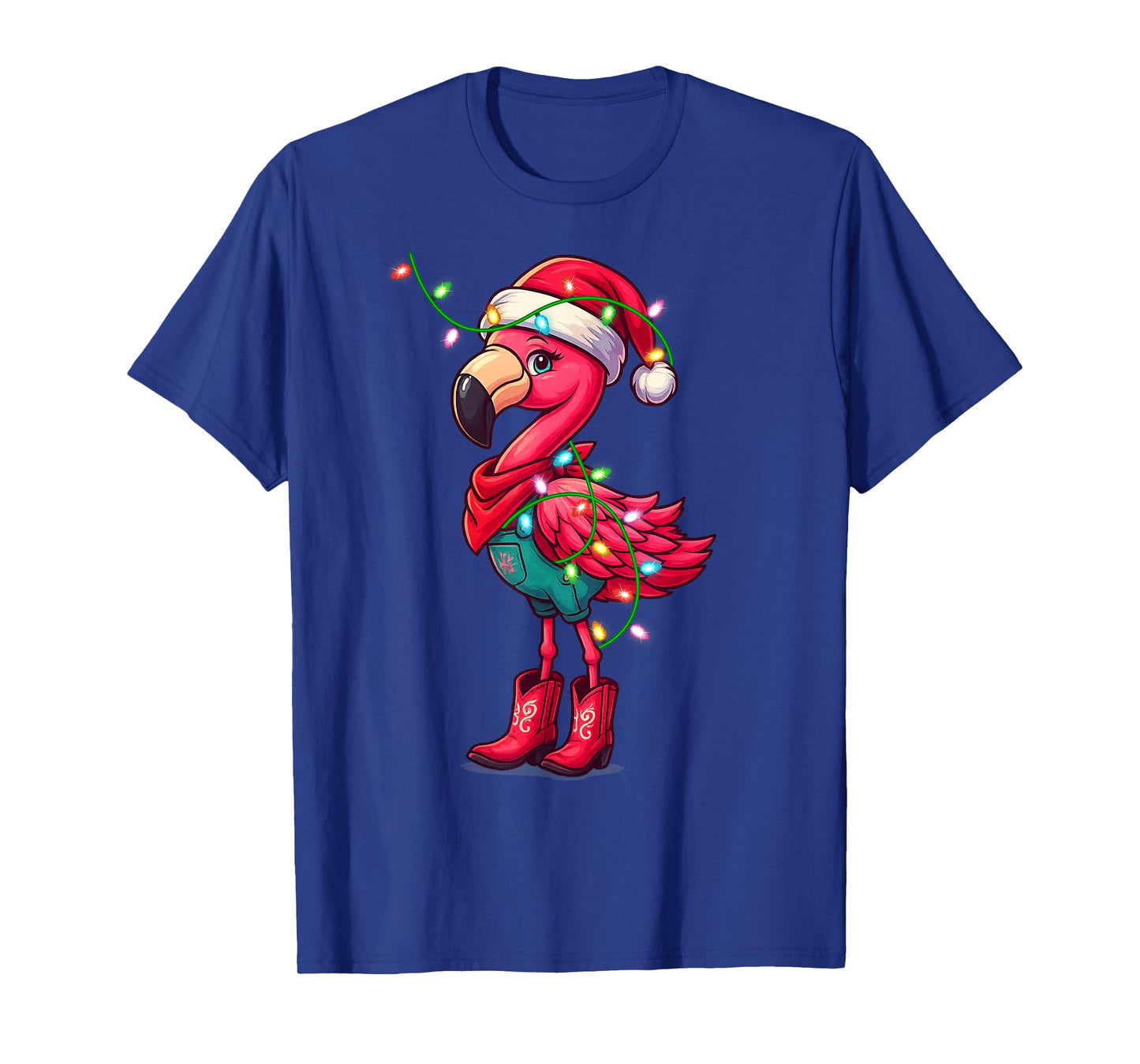 Flamingo Cowgirl Women Girls Christmas Tees Winter Holiday T-Shirt