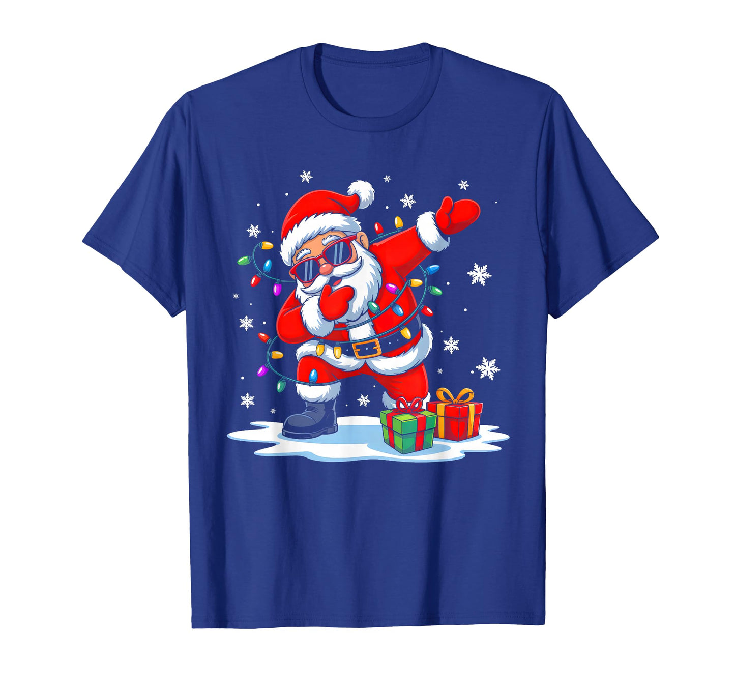 Dabbing Santa with Sunglasses Xmas Lights Funny Christmas T-Shirt