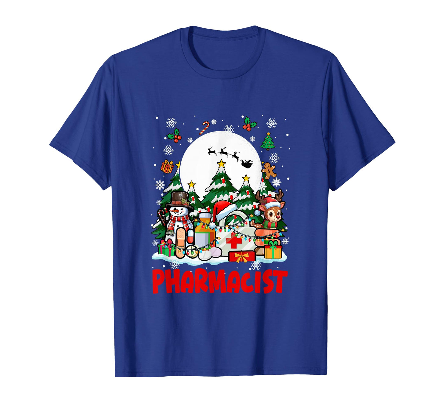Pharmacist Job Tools Santa Snowmen Reindeer Christmas Trees T-Shirt