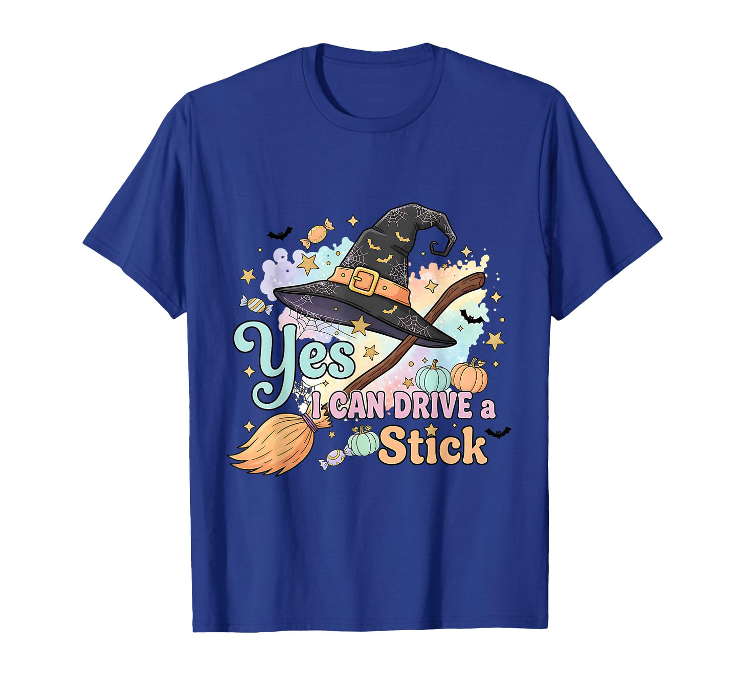 Yes I Can Drive A Stick Funny Pastel Witch Halloween Design T-Shirt