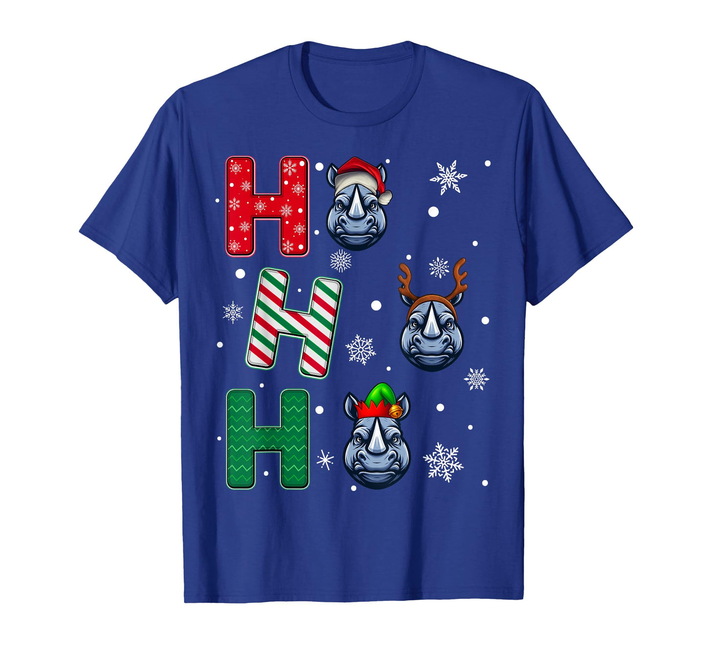 Ho Ho Ho Rhino Animal Matching Santa Elf Xmas T-Shirt