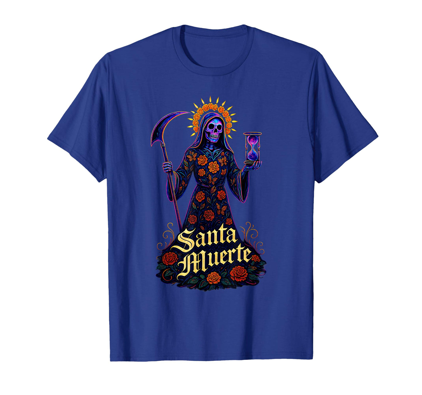 Santa Muerte with Marigolds & Butterflies, Cosmic Hourglass T-Shirt