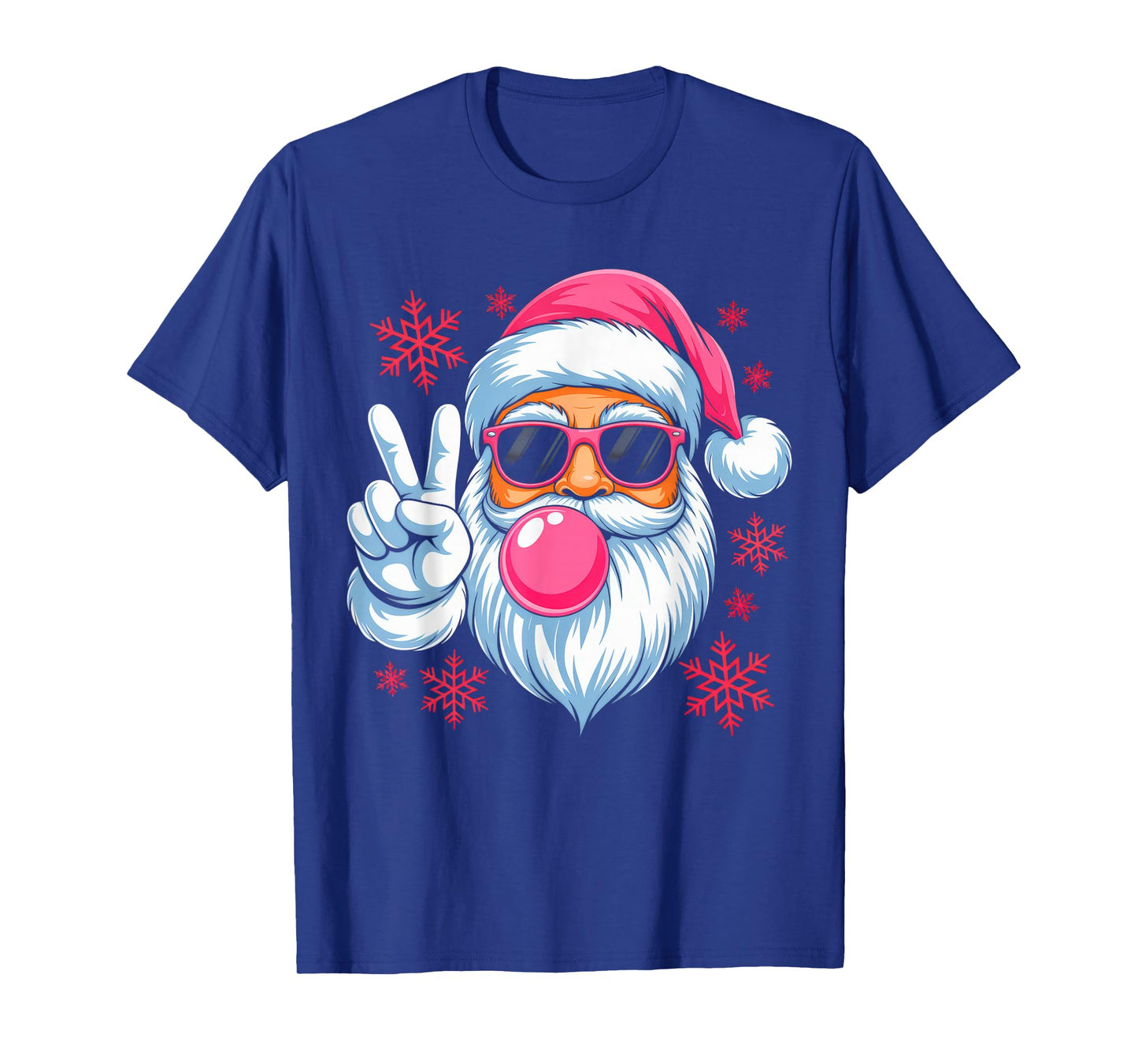 Retro Santa Christmas Blowing Bubble Pink Santa Xmas Funny T-Shirt