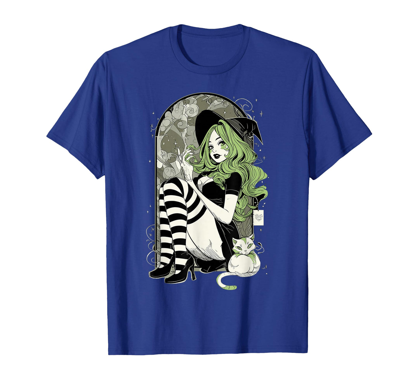 Sexy Witch Green Hair Black White Stockings Halloween Cat T-Shirt