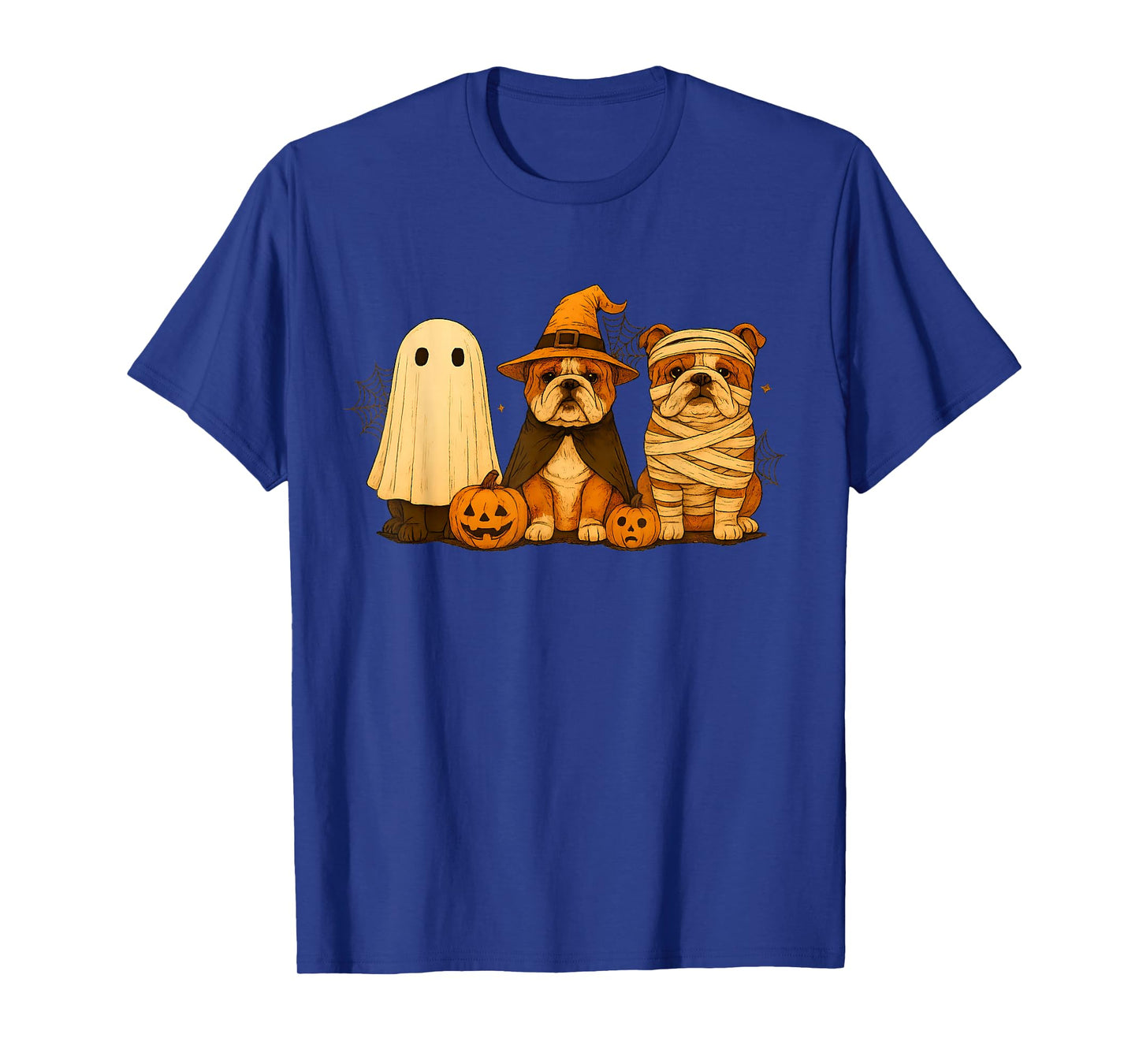 Retro Bull Dog Witch Scary Halloween Pumpkin Women Men Kids T-Shirt