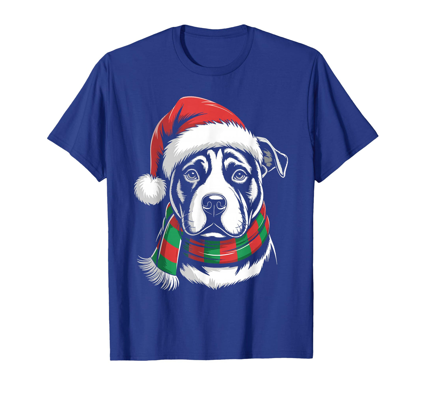 Pitbull Dog Xmas Santa Hat Scarf Christmas Costume T-Shirt