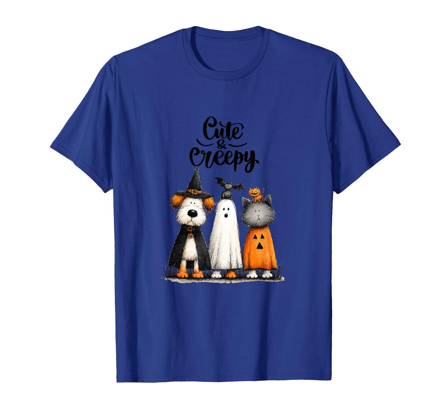 Whimsical Halloween Cat and Dog in Costume Design T-Shirt