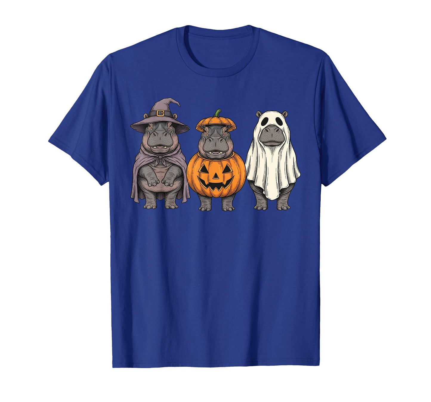 Spooky Ghost Hippo Pumpkin Halloween Safari Animal T-Shirt