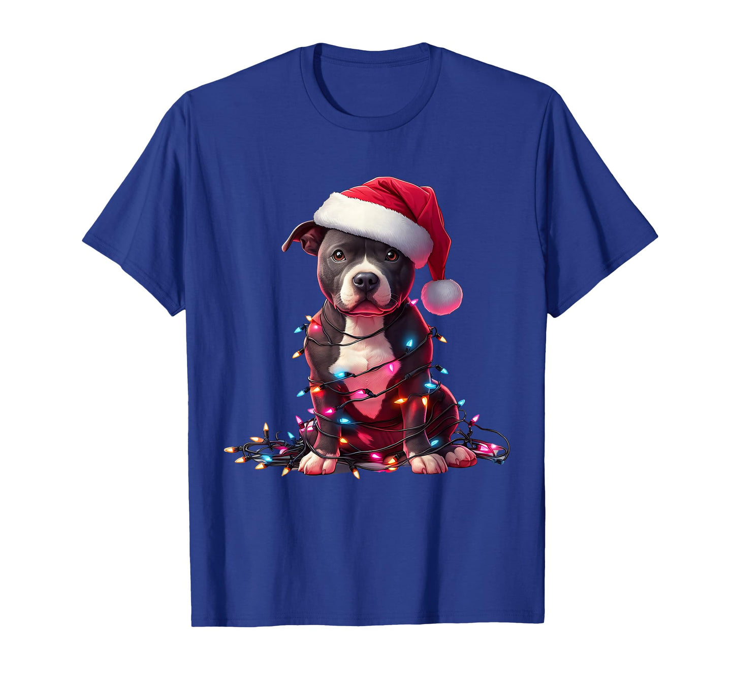 Staffordshire Bull Terrier Dog Christmas Lights Santa Hat T-Shirt
