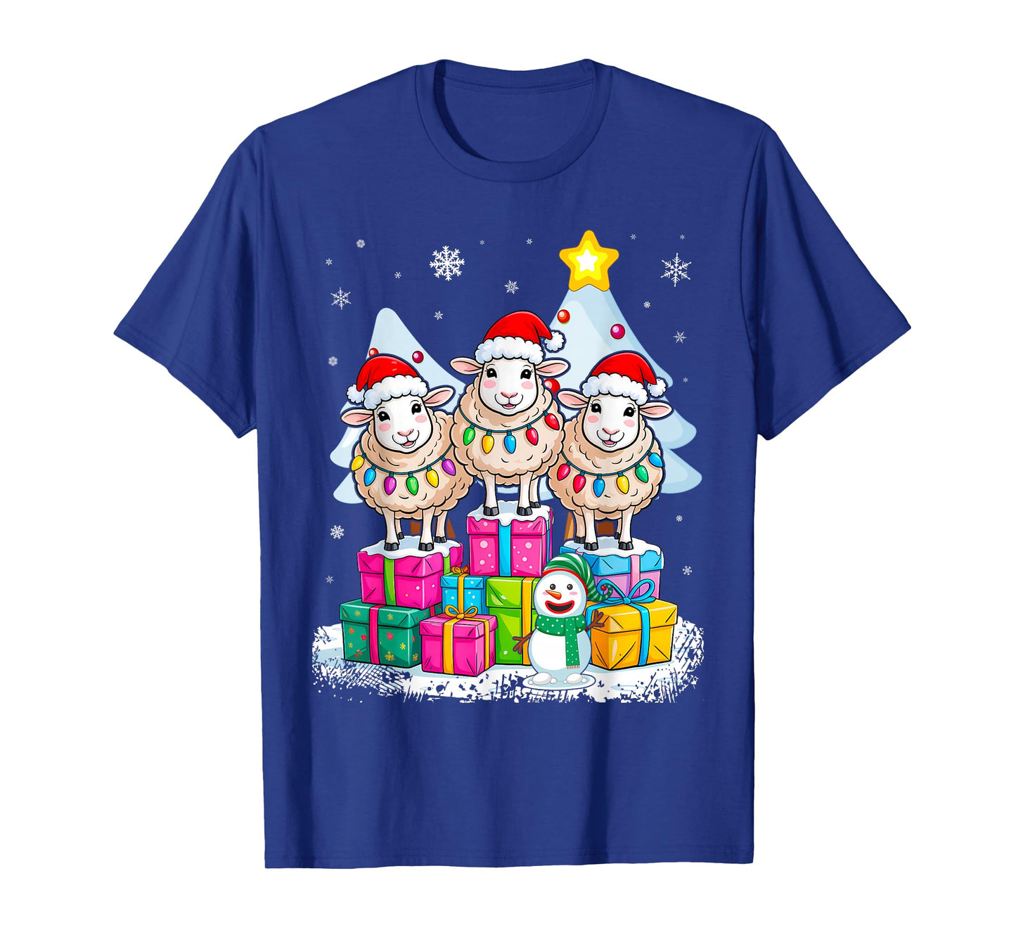 Santa Sheep Funny Christmas Lights Reindeer Farmer T-Shirt