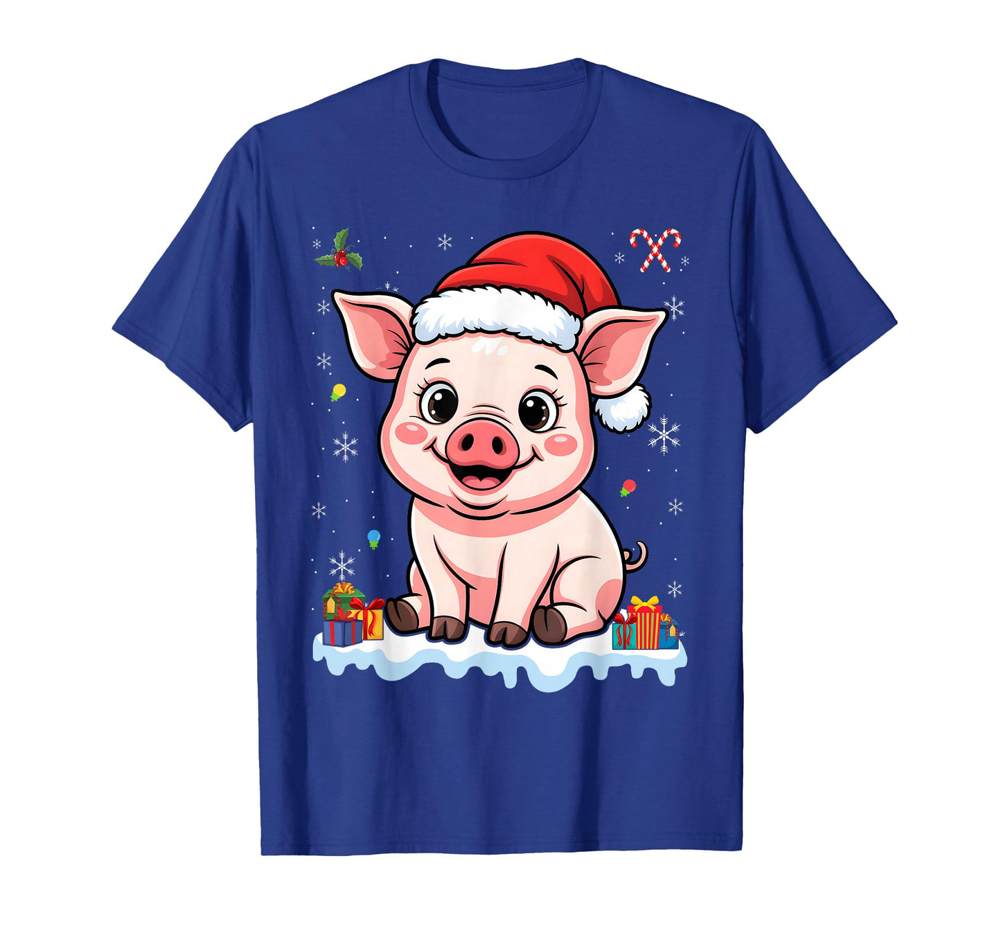 with Santa Hat Funny Lover Christmas Pig T-Shirt
