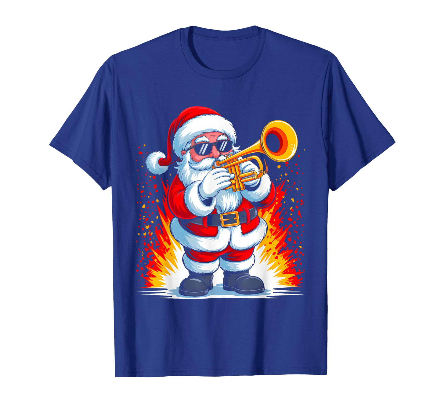 Trumpet Santa Playing Drums Funny Christmas Music Lover Boys T-Shirt