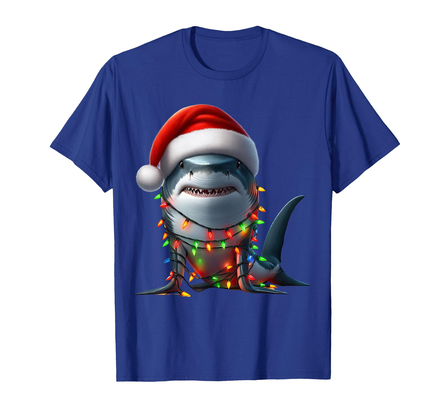 Shark Christmas Lights Funny Santa Hat Merry Xmas T-Shirt