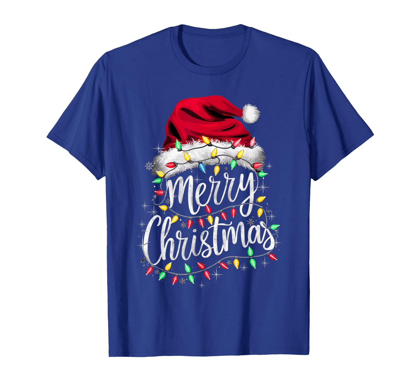 Merry Christmas Lights Red Santa Hat Xmas Family Men Women T-Shirt