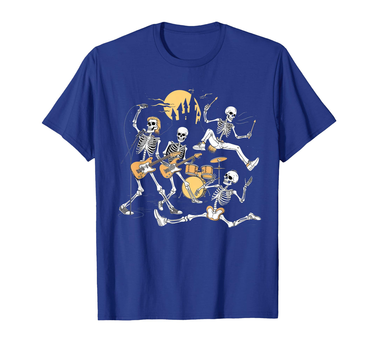 Rock Skeleton Halloween Funny Music Guitar Men Women Kids T-Shirt