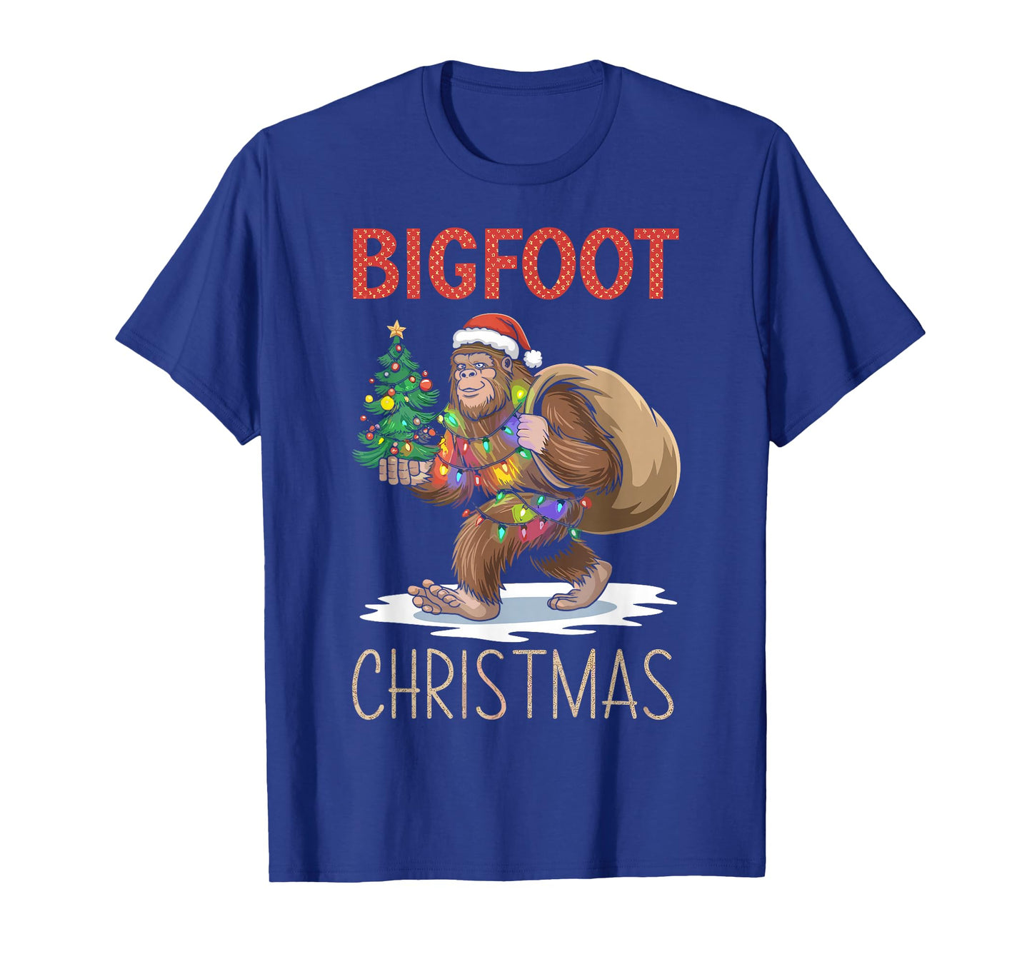 Santa Bigfoot Christmas Lights Funny Sasquatch Believe Xmas T-Shirt
