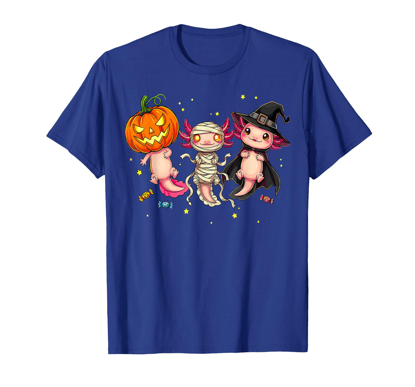 Axolotl Witch Pumpkin Mummy Halloween T-Shirt