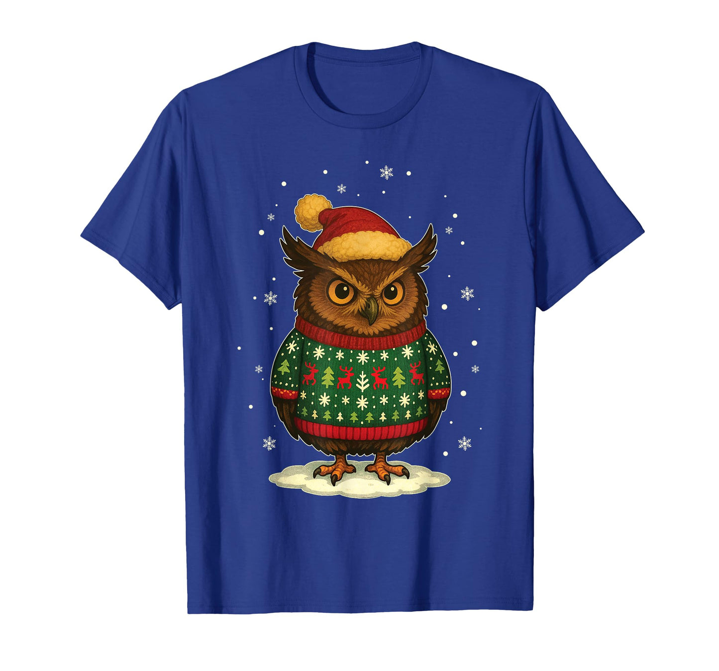 Owl Santa Hat Merry Christmas Funny Ugly Christmas T-Shirt